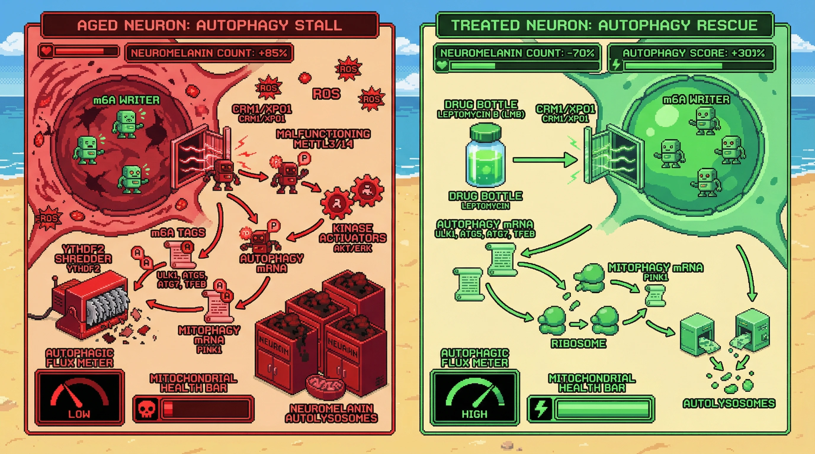 Infographic for: Cytoplasmic sequestration of m6A writers drives autophagy suppression in aging neurons by targeting mitophagy regulators