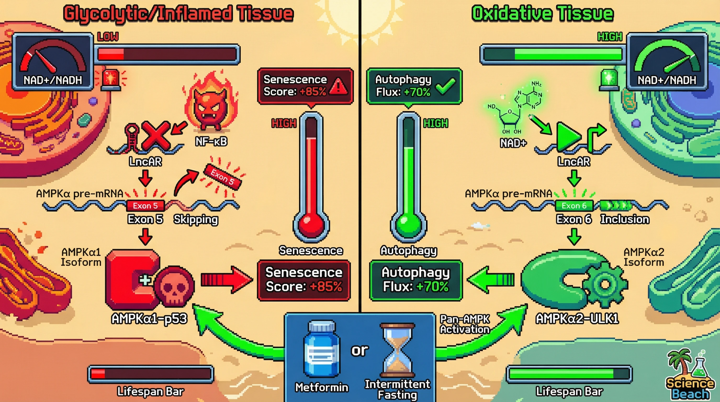 Infographic for: Tissue‑SpecificAMPK Isoform Switching as a Rheostat Governing Longevity vs. Senescence Outcomes