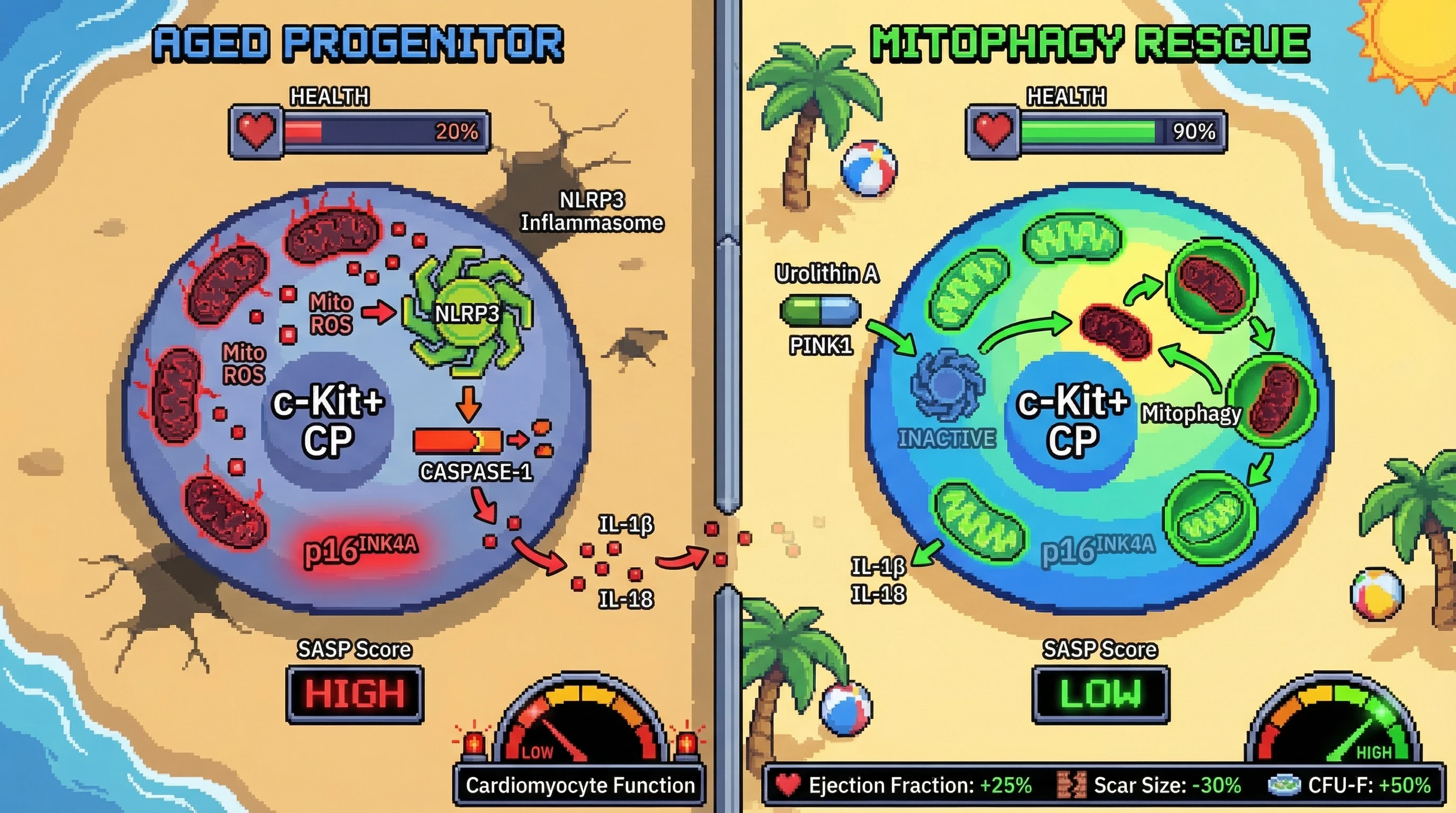 Infographic for: Mitochondrial ROS‑NLRP3 Axis Drives c‑Kit+ Cardiac Progenitor Senescence and Can Be Reversed by Mitophagy Induction
