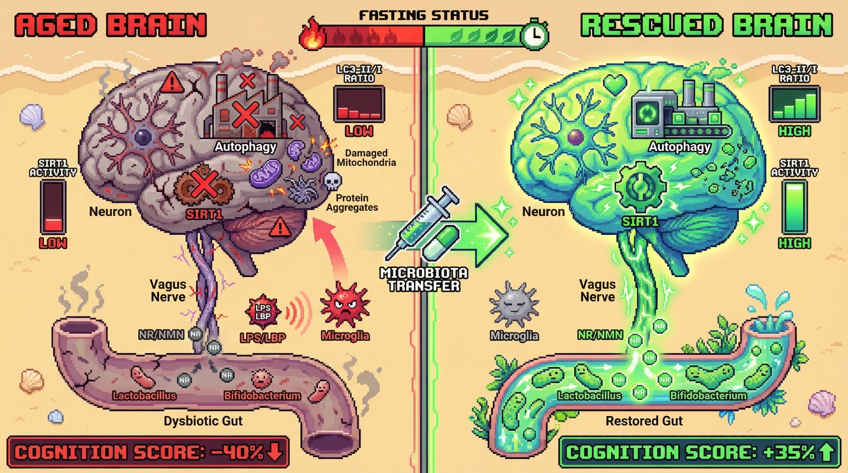 Infographic for: Microbial NAD+ Salvage as the Missing Link Between Gut Aging, Fasting-Induced Autophagy, and Brain Resilience