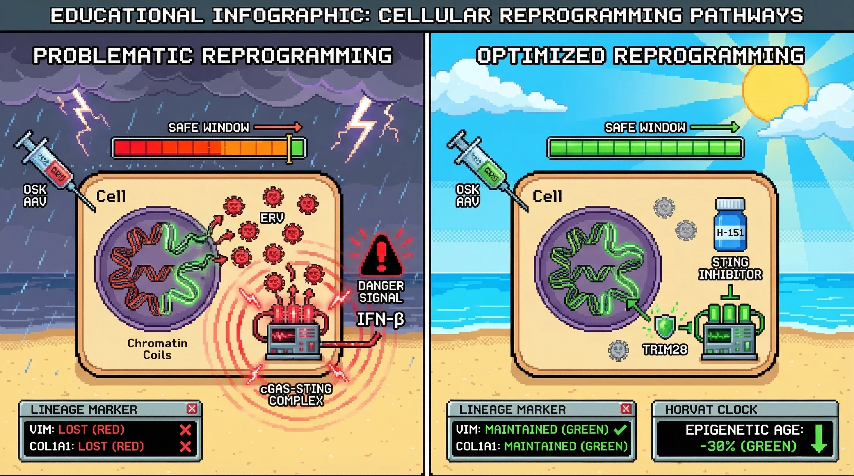 Infographic for: ERV-Mediated Chromatin Regulation Defines the Safe Window of OSK-Induced Partial Reprogramming