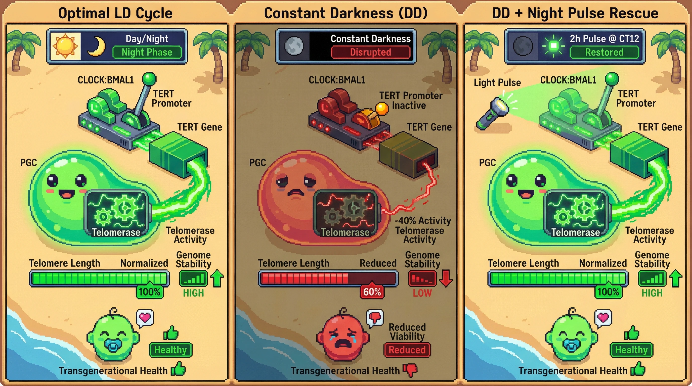 Infographic for: Circadian Gating of Germline Telomerase: A Testable Mechanism for Transgenerational Genome Maintenance