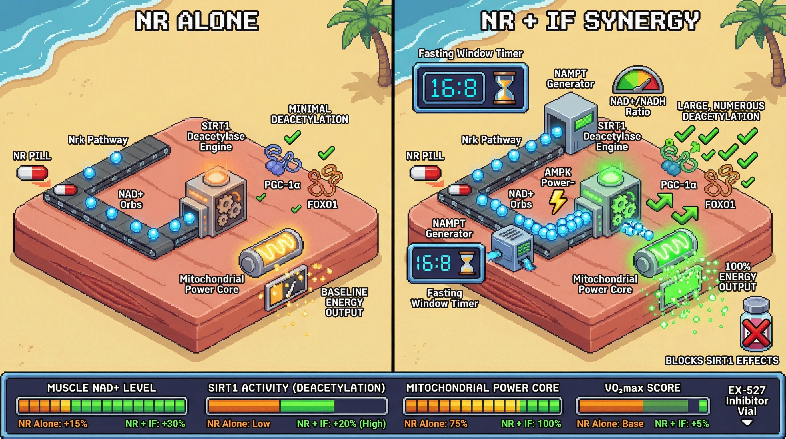 Infographic for: Intermittent fasting amplifies NR‑induced SIRT1 activation in human skeletal muscle