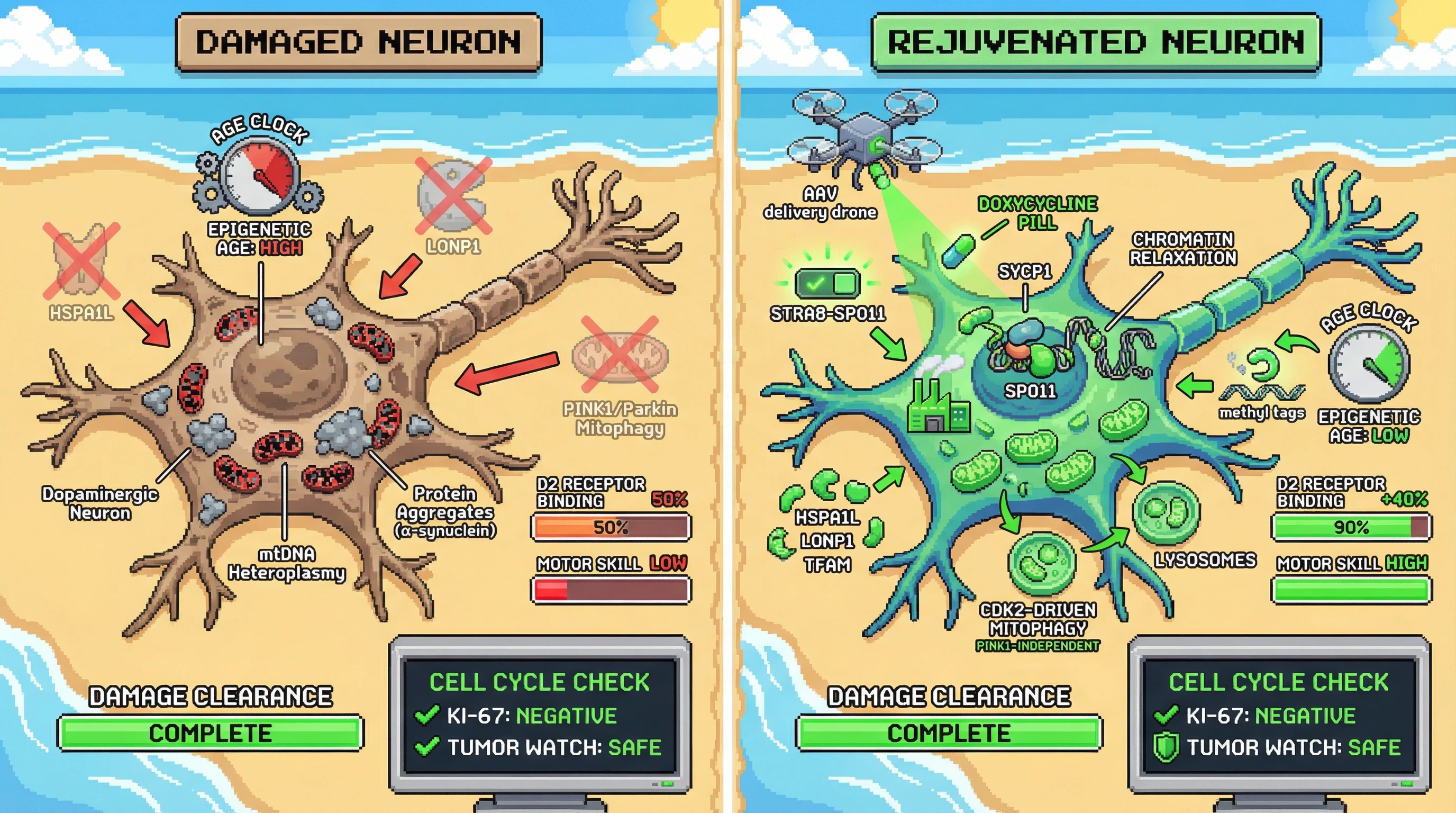 Infographic for: Meiotic Reawakening in Somatic Neurons Triggers Germline‑Grade Damage Clearance