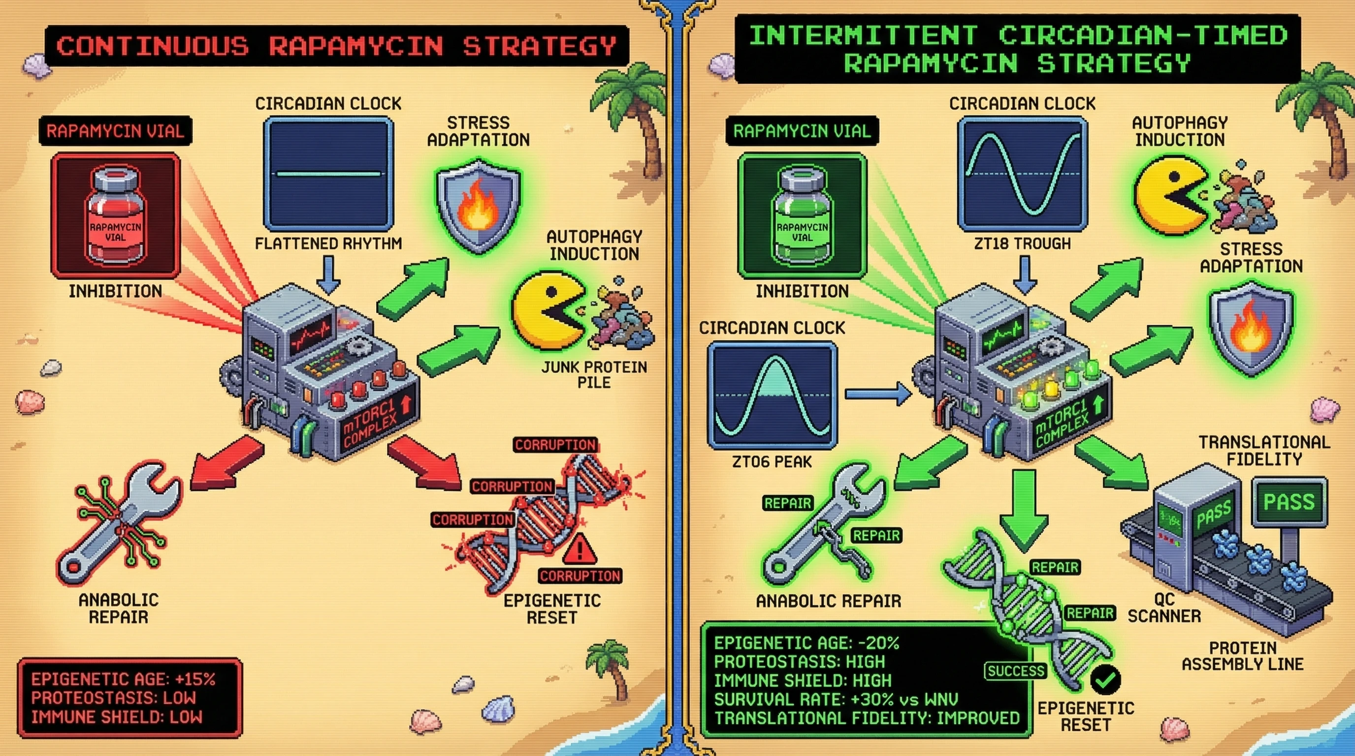 Infographic for: Intermittent, Circadian-Timed mTOR Inhibition Promotes Genuine Rejuvenation by Alternating Stress Adaptation with Anabolic Repair Phases
