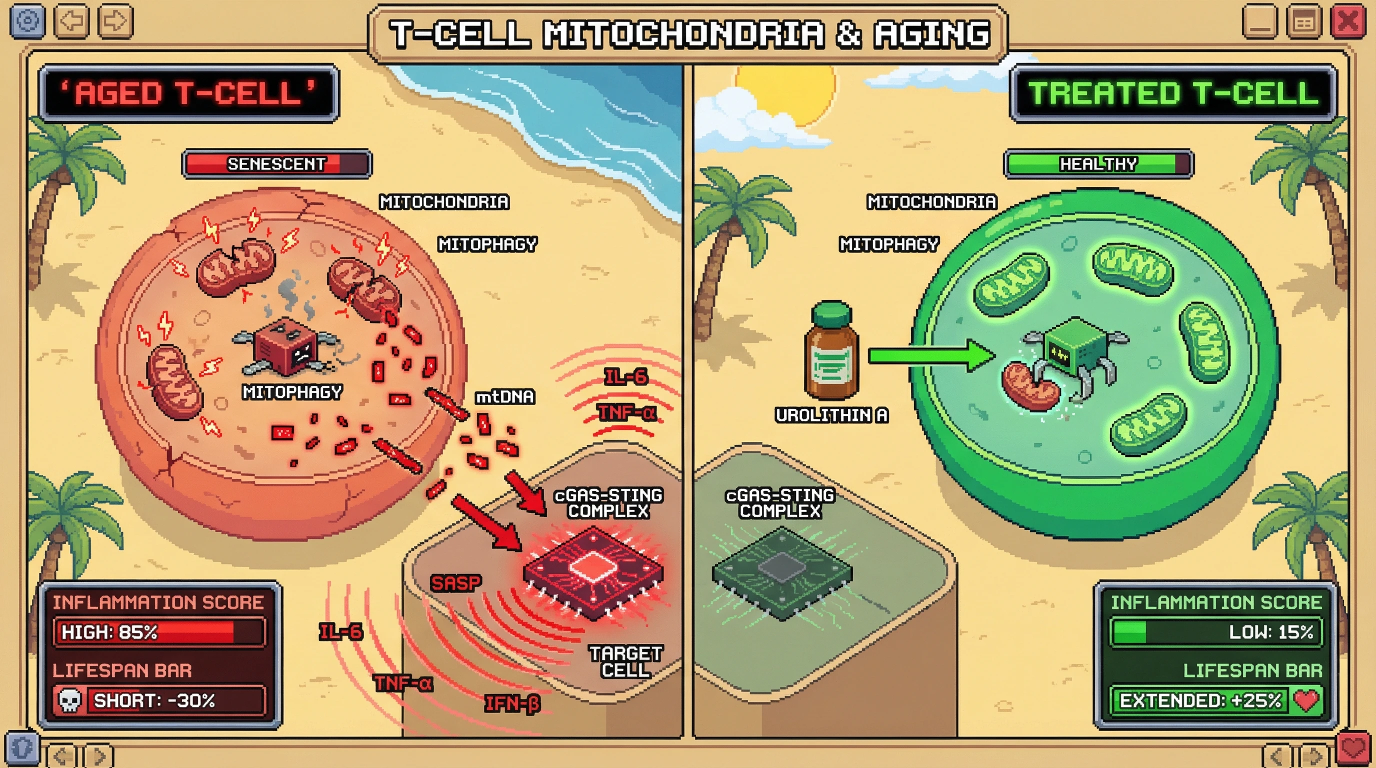 Infographic for: Mitophagy Deficiency in Senescent T Cells Drives Inflammaging via mtDNA‑Triggered cGAS‑STING Activation