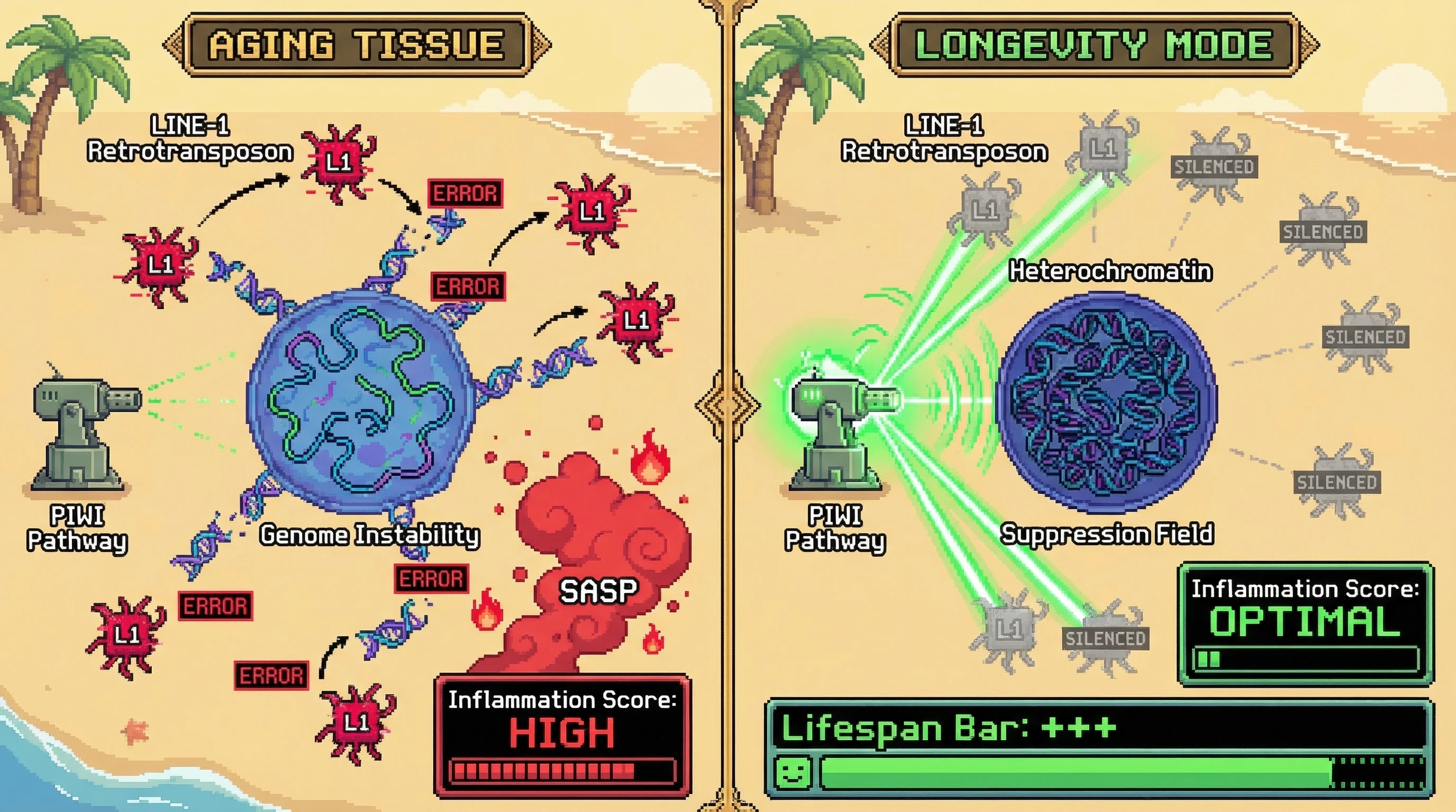 Infographic for: LINE-1 Retrotransposon Silencing Is a Longevity Determinant—Not Just Genome Defense
