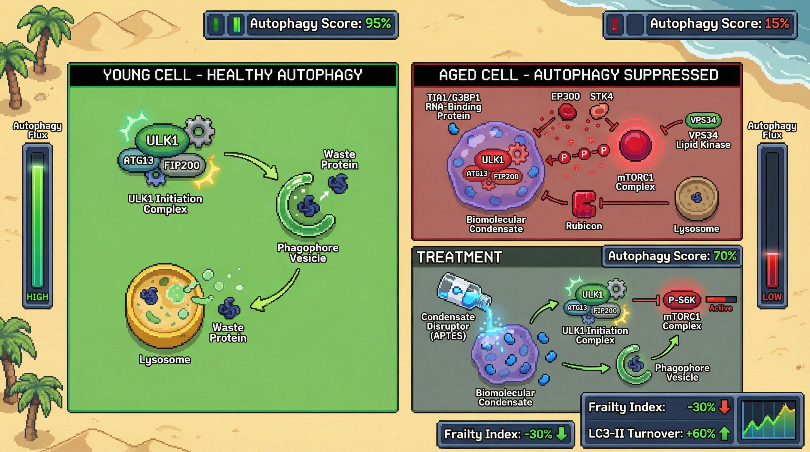 Infographic for: Age-Dependent Biomolecular Condensates Sequester the ULK1 Complex to Enforce Autophagic Suppression