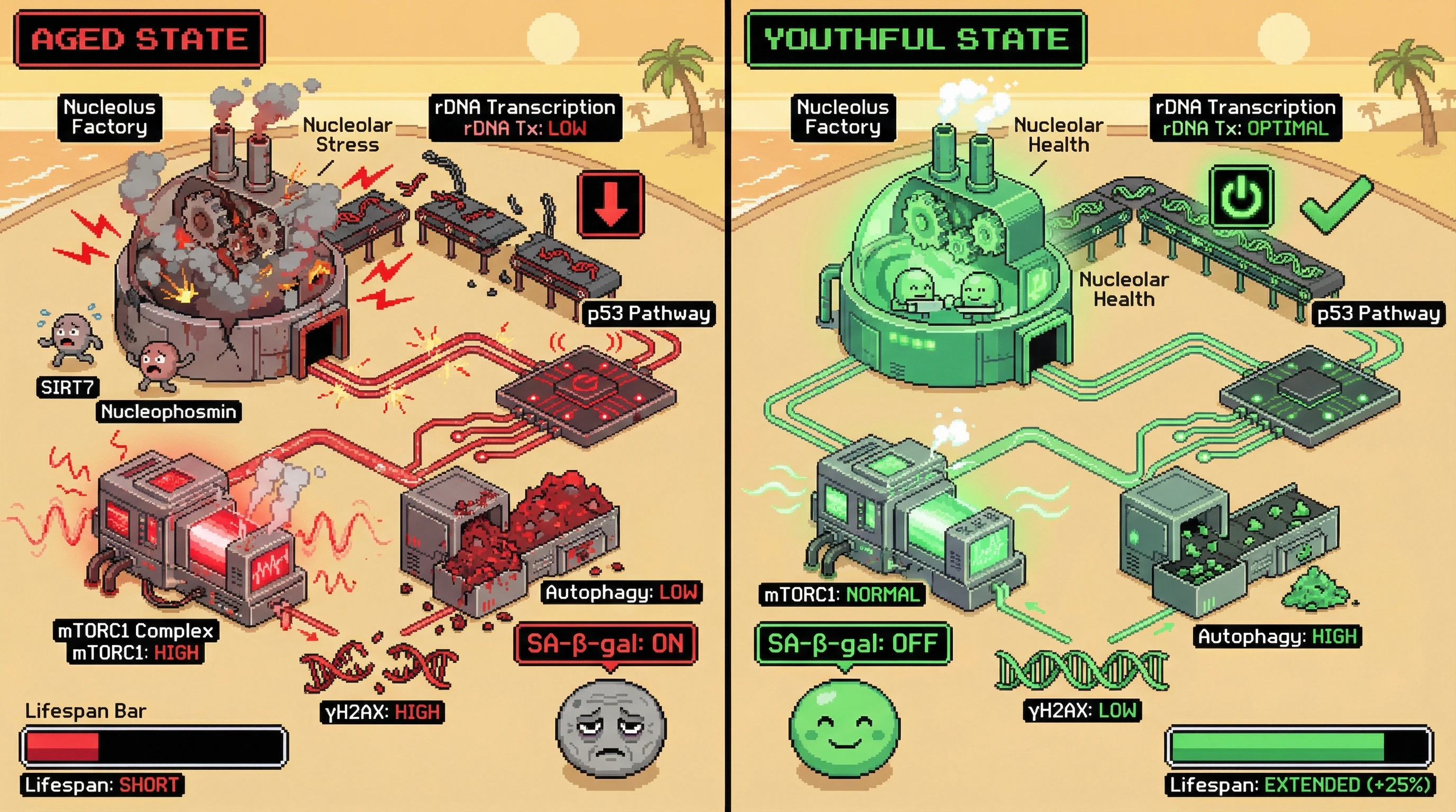 Infographic for: Nucleolar Stress as a Master Regulator Coordinating the Hallmarks of Aging