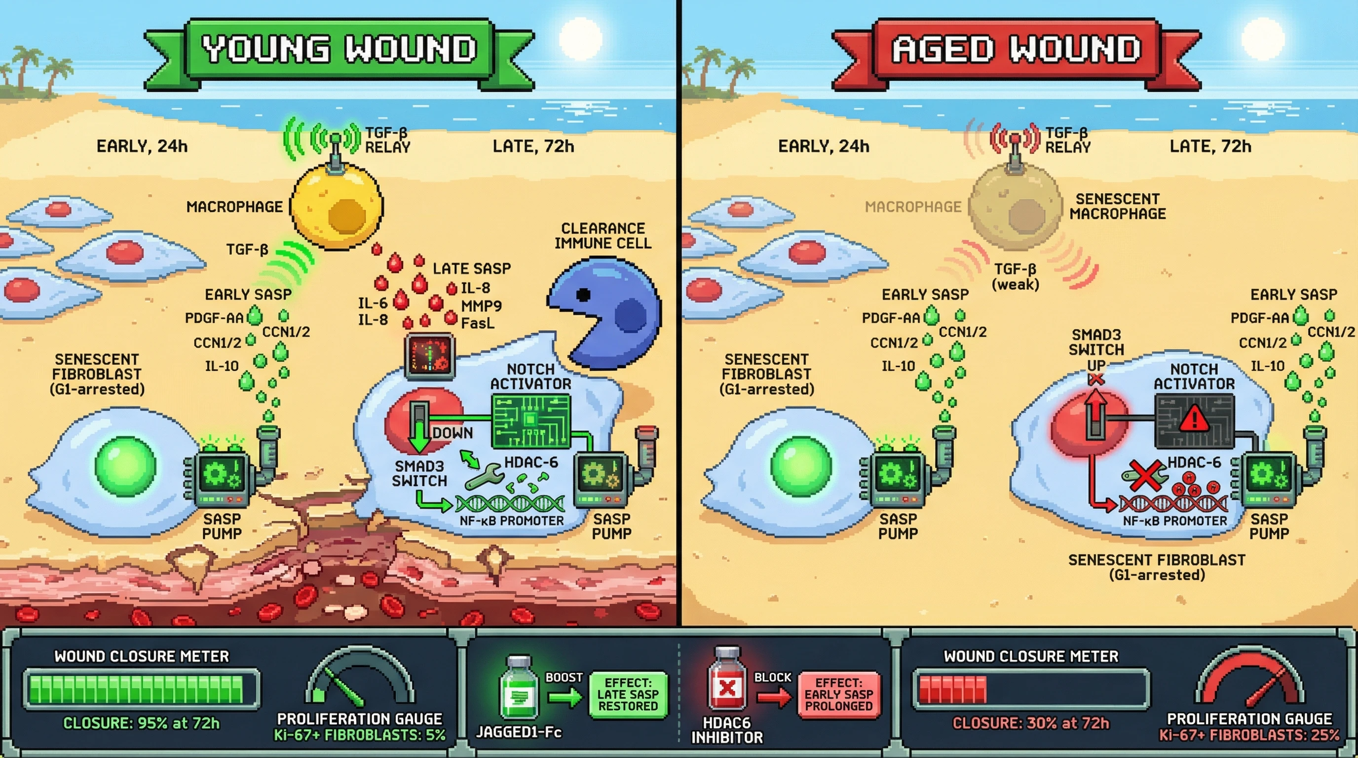 Infographic for: Senescent Cells as Dynamic Negotiators: A Temporal SASP Switch Hypothesis
