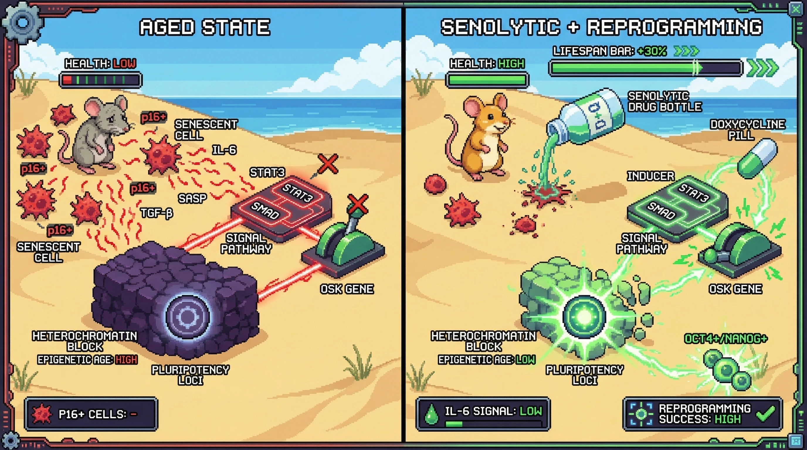 Infographic for: Sequential Senolytic Pretreatment Enhances Epigenetic Reprogramming Efficiency and Lifespan Extension in Aged Mice