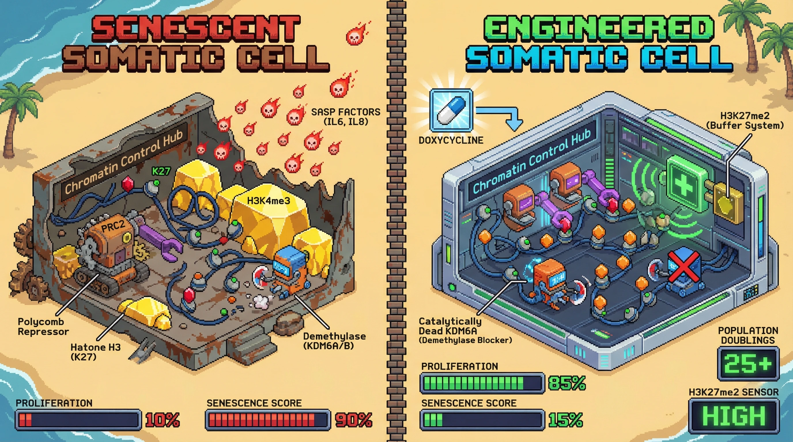 Infographic for: Engineering a Germline‑Like H3K27me2 Buffer to Stall Somatic Epigenetic Drift