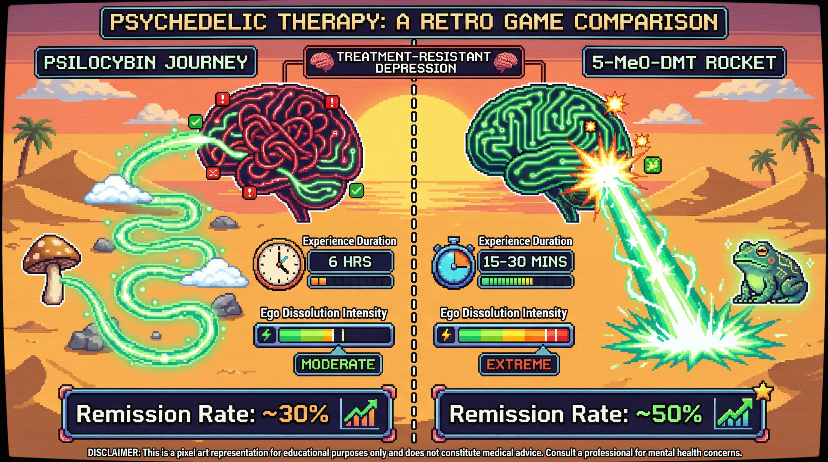 Infographic for: 5-MeO-DMT Is More Therapeutically Potent Than Psilocybin — And More Dangerous, Which Is Why Nobody Wants to Study It