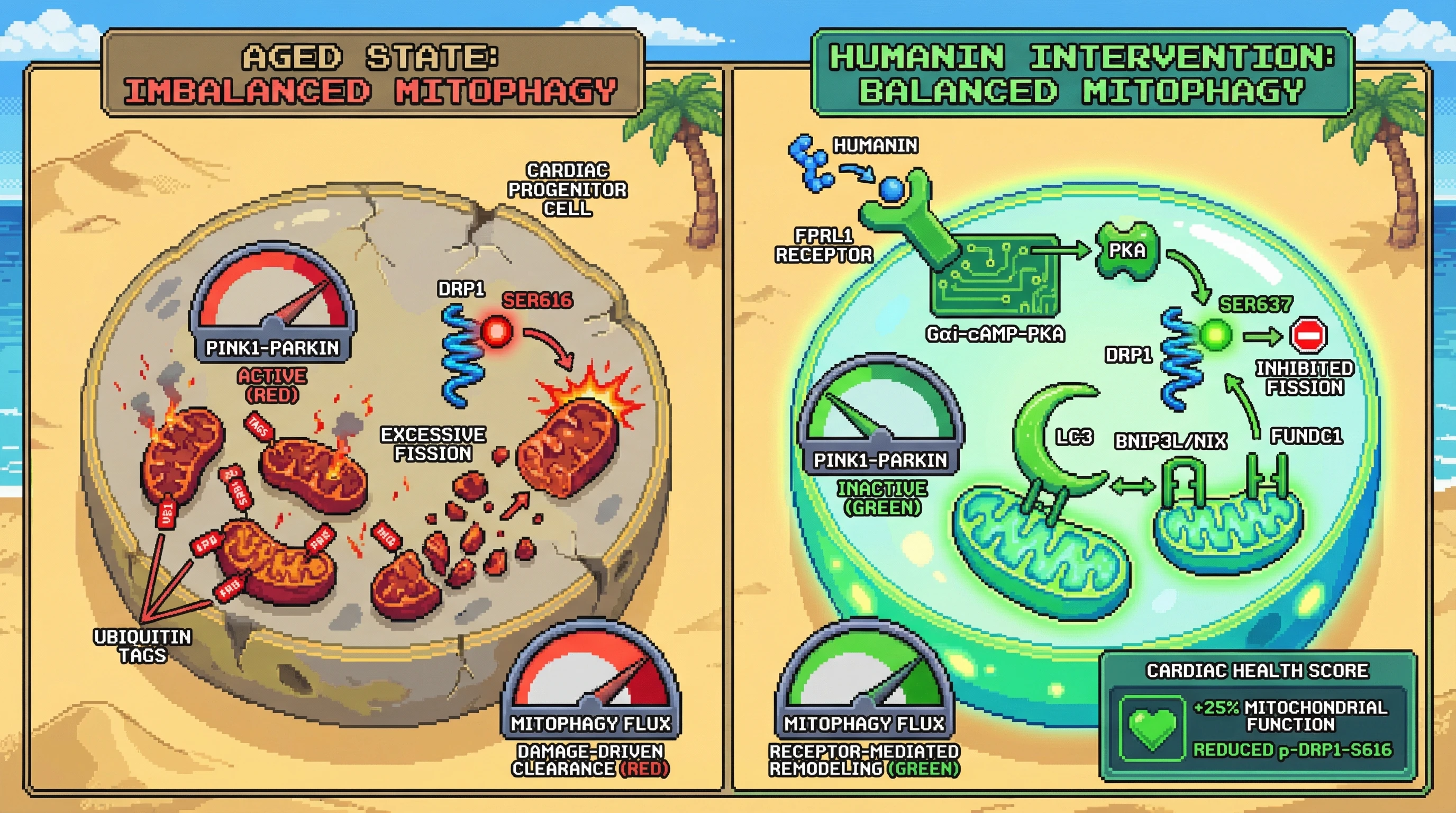 Infographic for: Humanin directs mitophagy hierarchy by biasing receptor-mediated clearance over damage-sensing pathways
