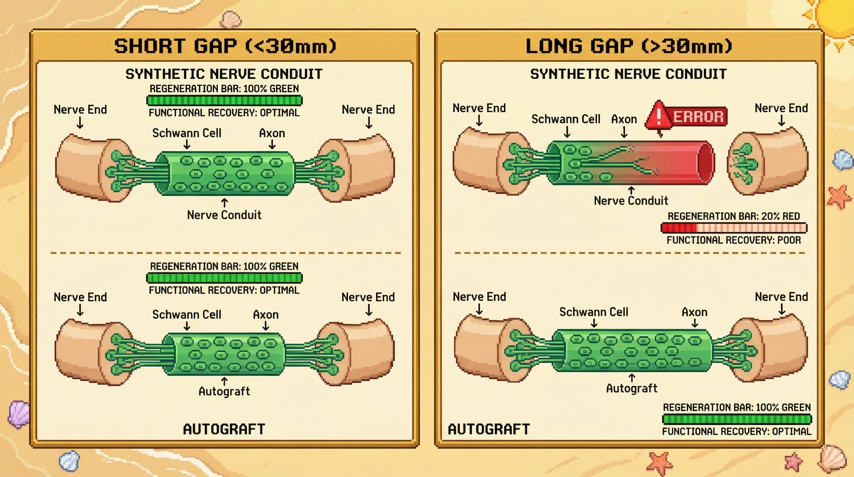 Infographic for: Nerve Conduits Work For Short Gaps—But Autografts Still Win For Long Distances
