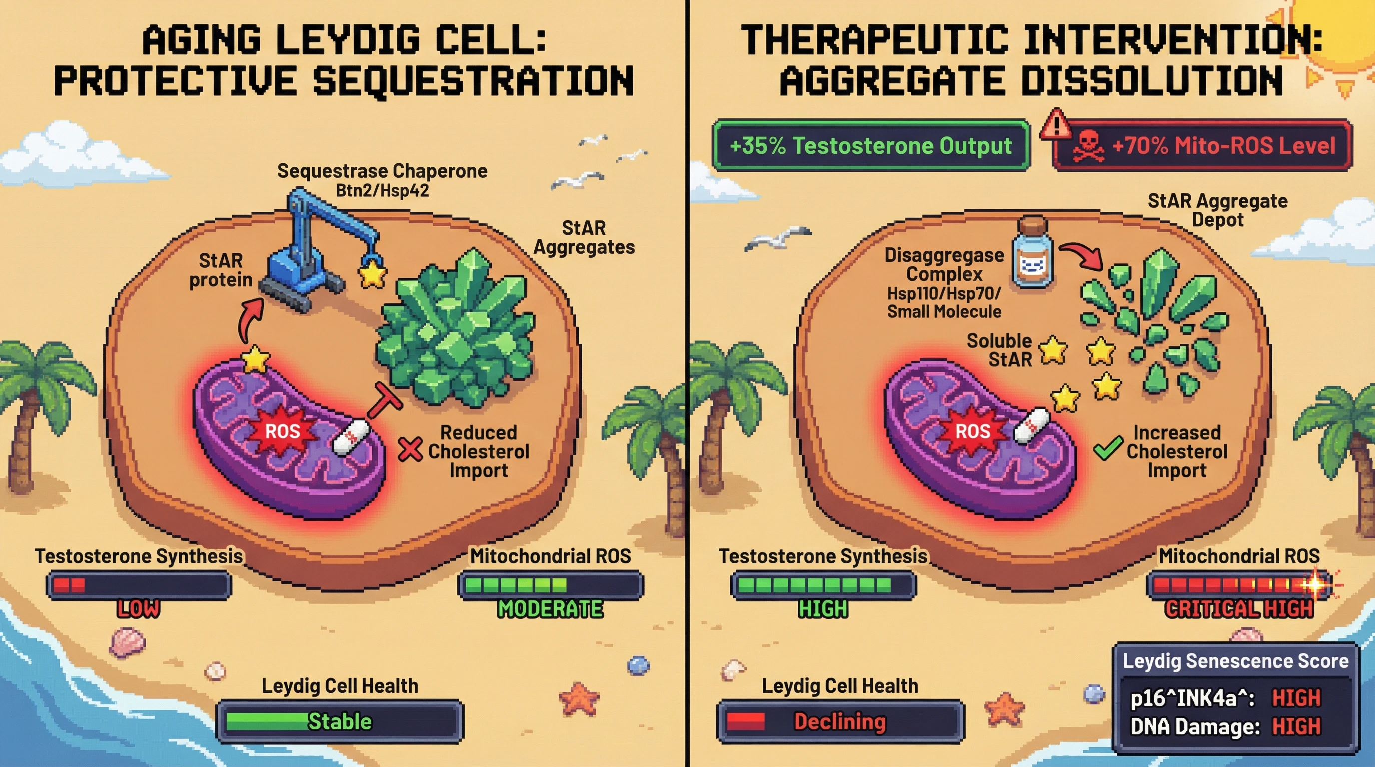 Infographic for: Protective Sequestration of StAR Protein Drives Age-Related Testosterone Decline via Aggregation-Mediated Steroidogenic Suppression