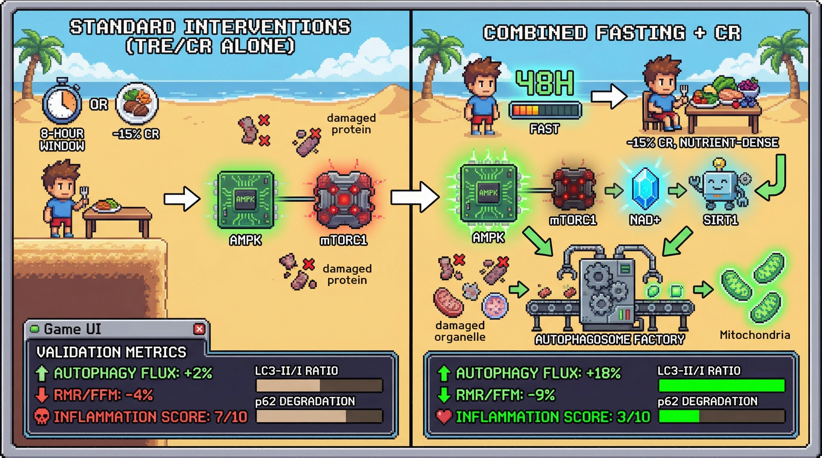 Infographic for: Synergistic Autophagy and Metabolic Rate Reduction via Combined Prolonged Fasting and Nutrient-Dense Caloric Restriction