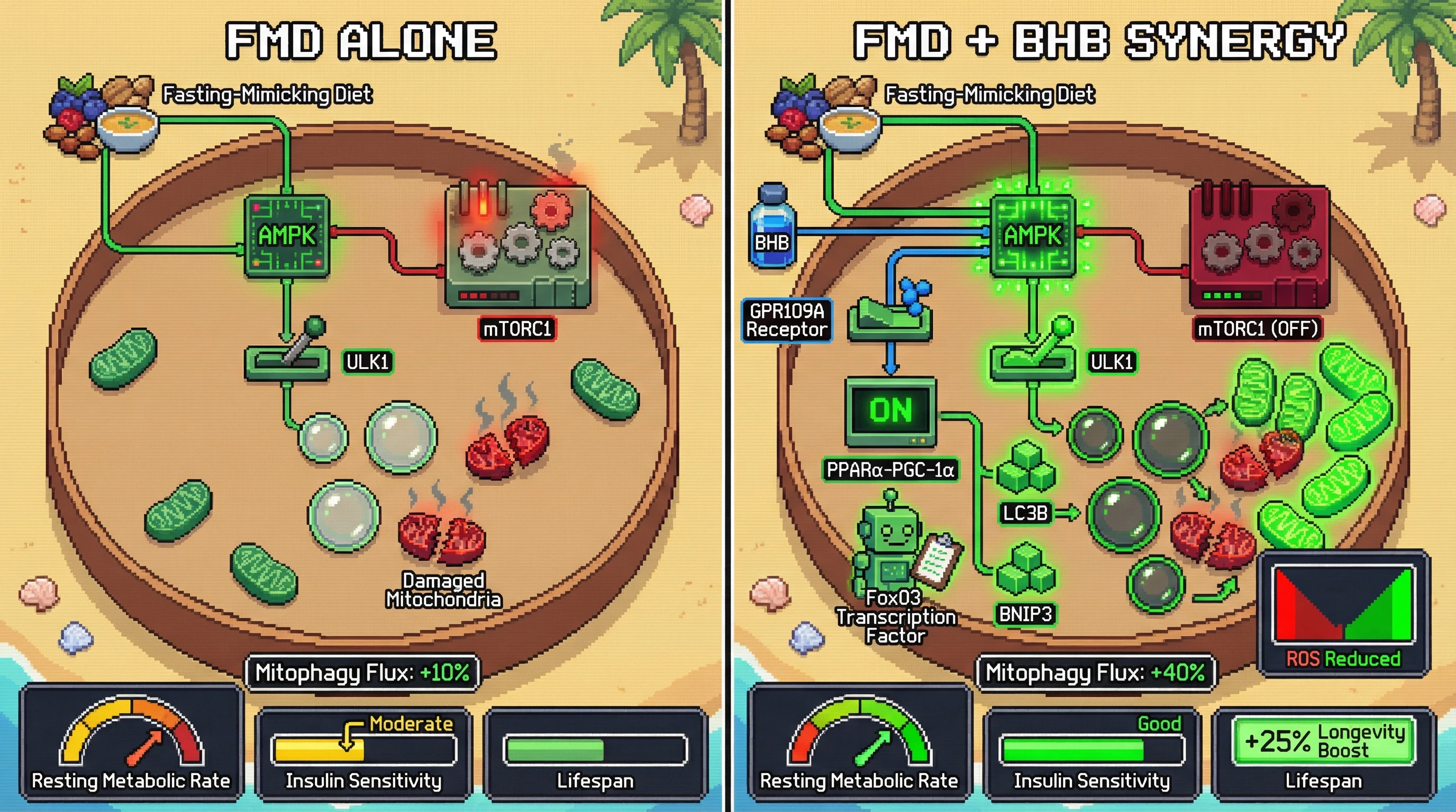 Infographic for: Synergistic Mitophagy Induction via Combined Fasting-Mimicking Diet and Ketogenic Signaling Enhances Mitochondrial Quality and Predicts Metabolic Rate Adaptation