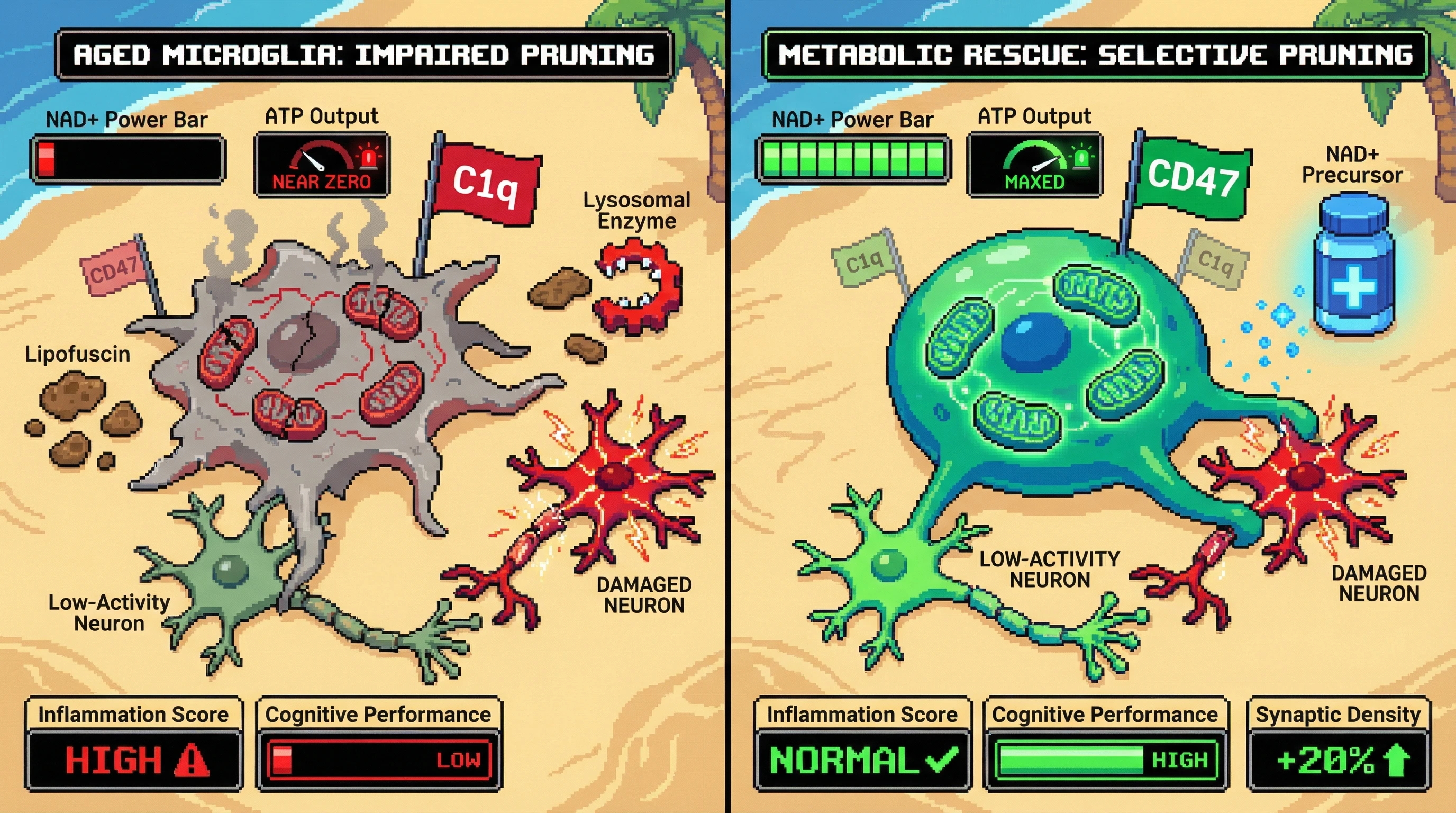 Infographic for: Age‑Related Microglial Metabolic Decline Drives Misguided Neuronal Eviction