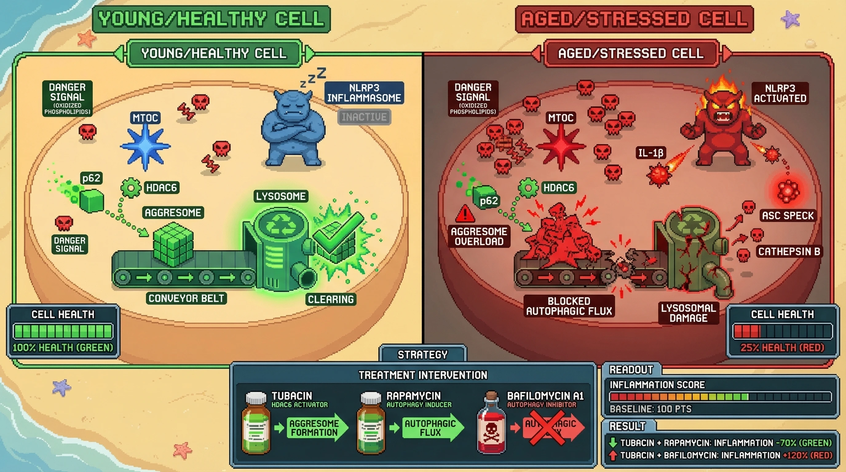 Infographic for: Aggresome-mediated sequestration of NLRP3 agonists as a conditional proteostatic buffer in aging