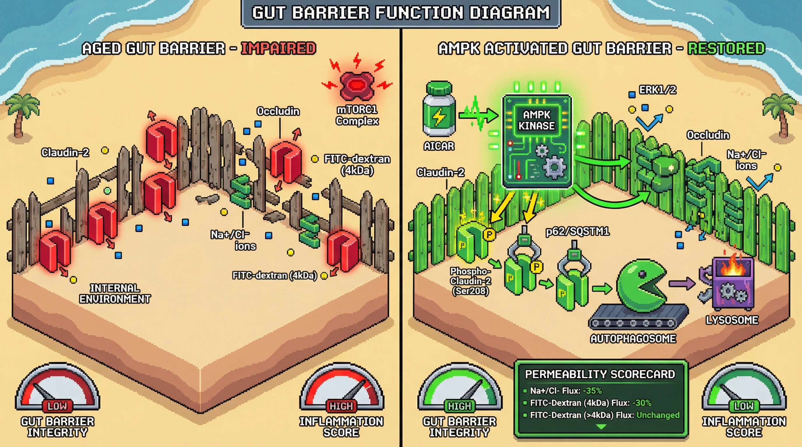 Infographic for: AMPK‑Mediated Phosphoswitch Converts Claudin‑2 into a Selective Autophagy Cargo to Rescue Aging Gut Barrier