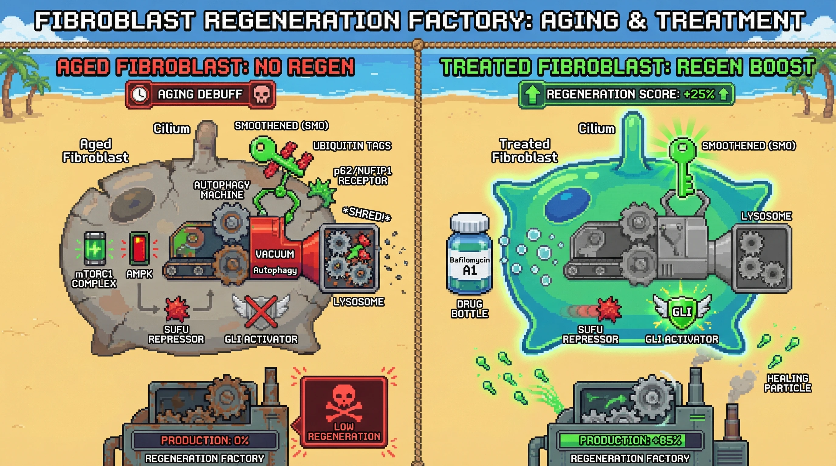 Infographic for: Autophagy-mediated selective degradation of Smoothened limits Hedgehog-driven regeneration in aged fibroblasts