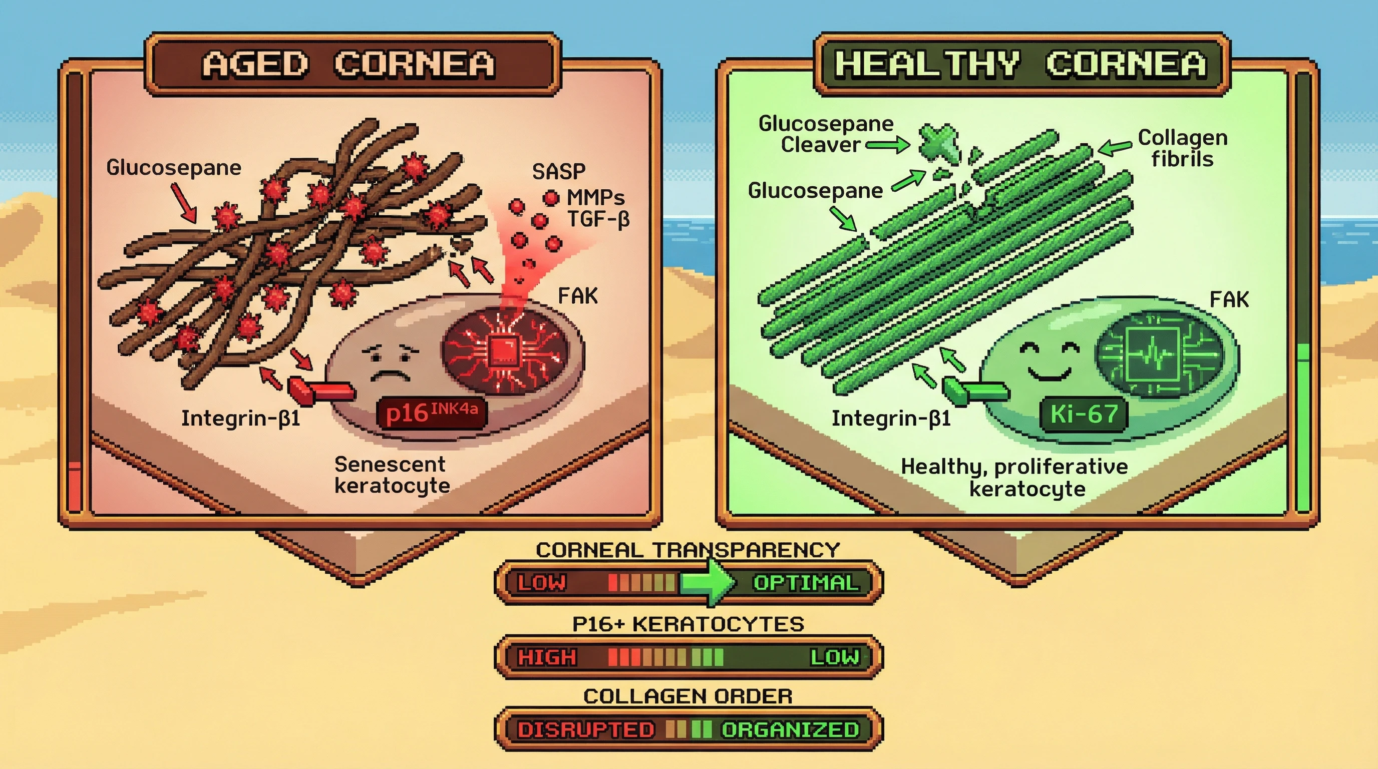 Infographic for: Glucosepane‑Induced Mechanotransduction Failure Drives Keratocyte Senescence and Stromal Disorganization in Aging Cornea