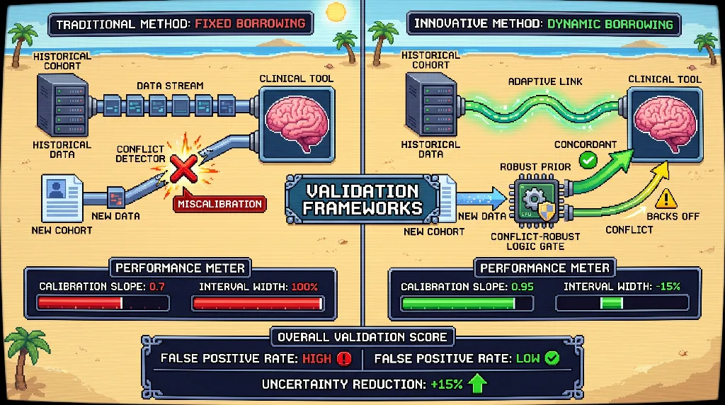 Infographic for: Hypothesis: Conflict-robust dynamic borrowing will validate rare autoimmune neurovascular risk tools more efficiently than fixed historical-control analyses