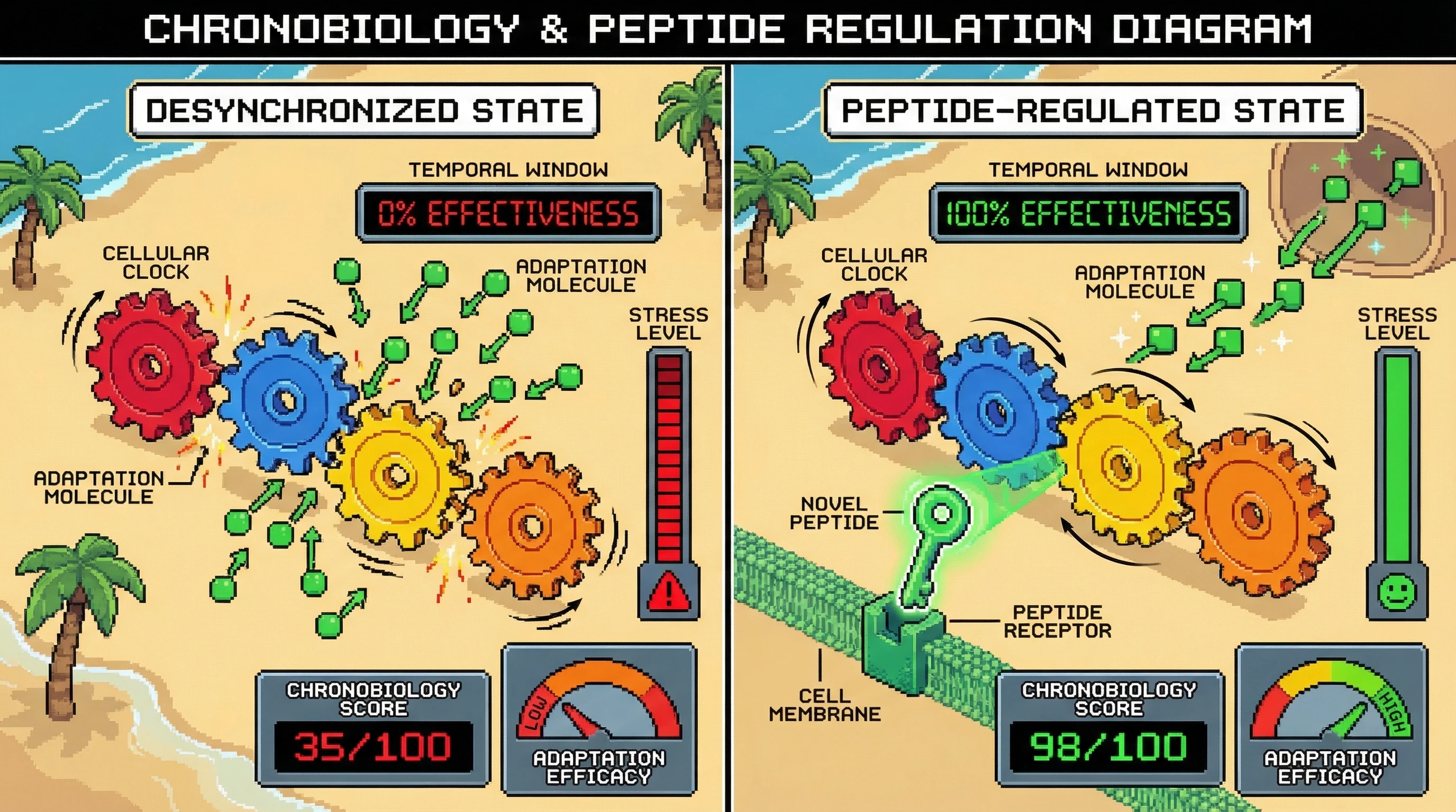 Infographic for: Synchronous Time Perception and Cellular Adaptation: A Novel Peptide-Based Regulatory Mechanism