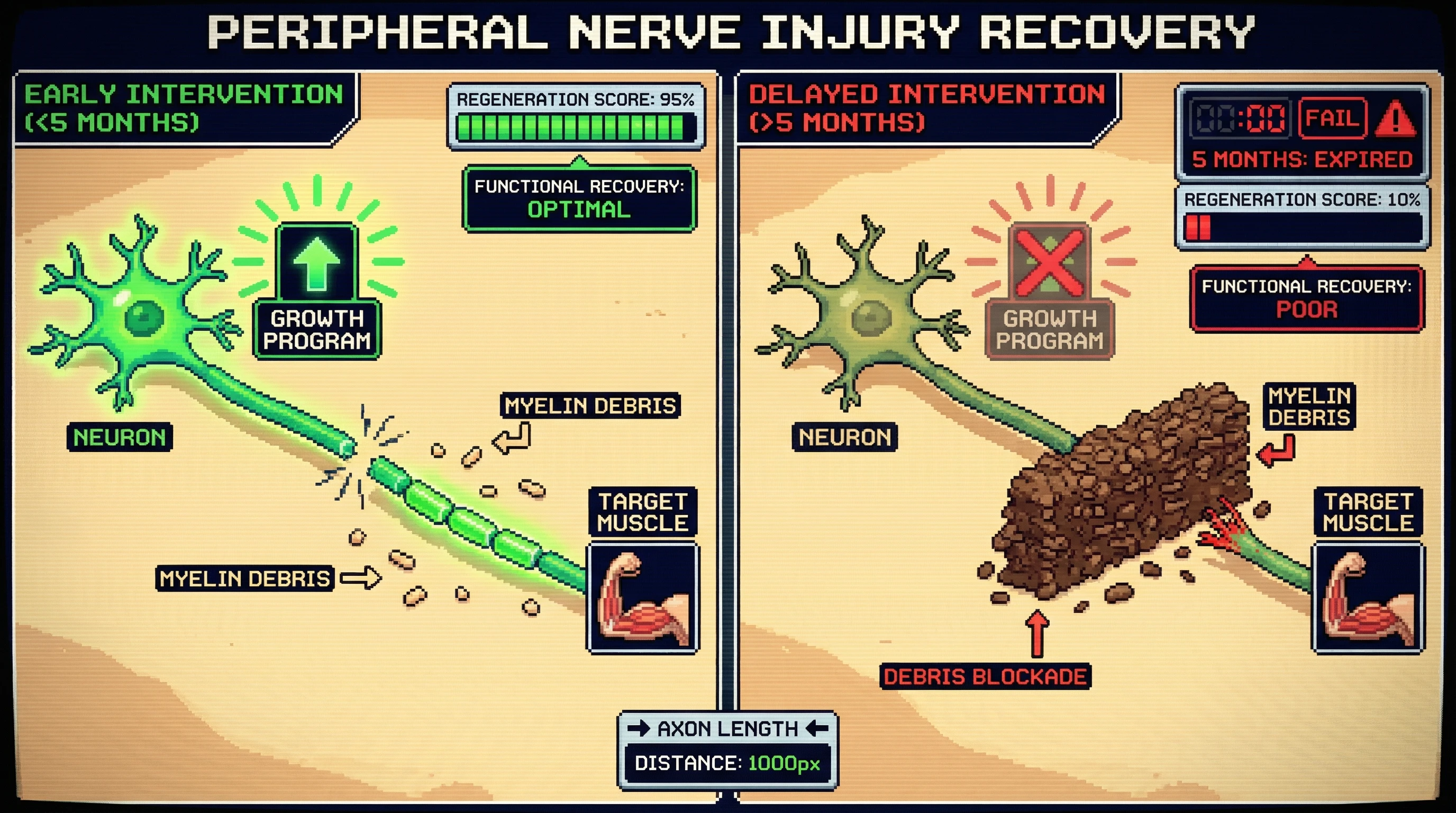Infographic for: The 5-Month Window: Peripheral Nerve Recovery Fails When Neurons Lose Their Growth Program, Not Just Distance
