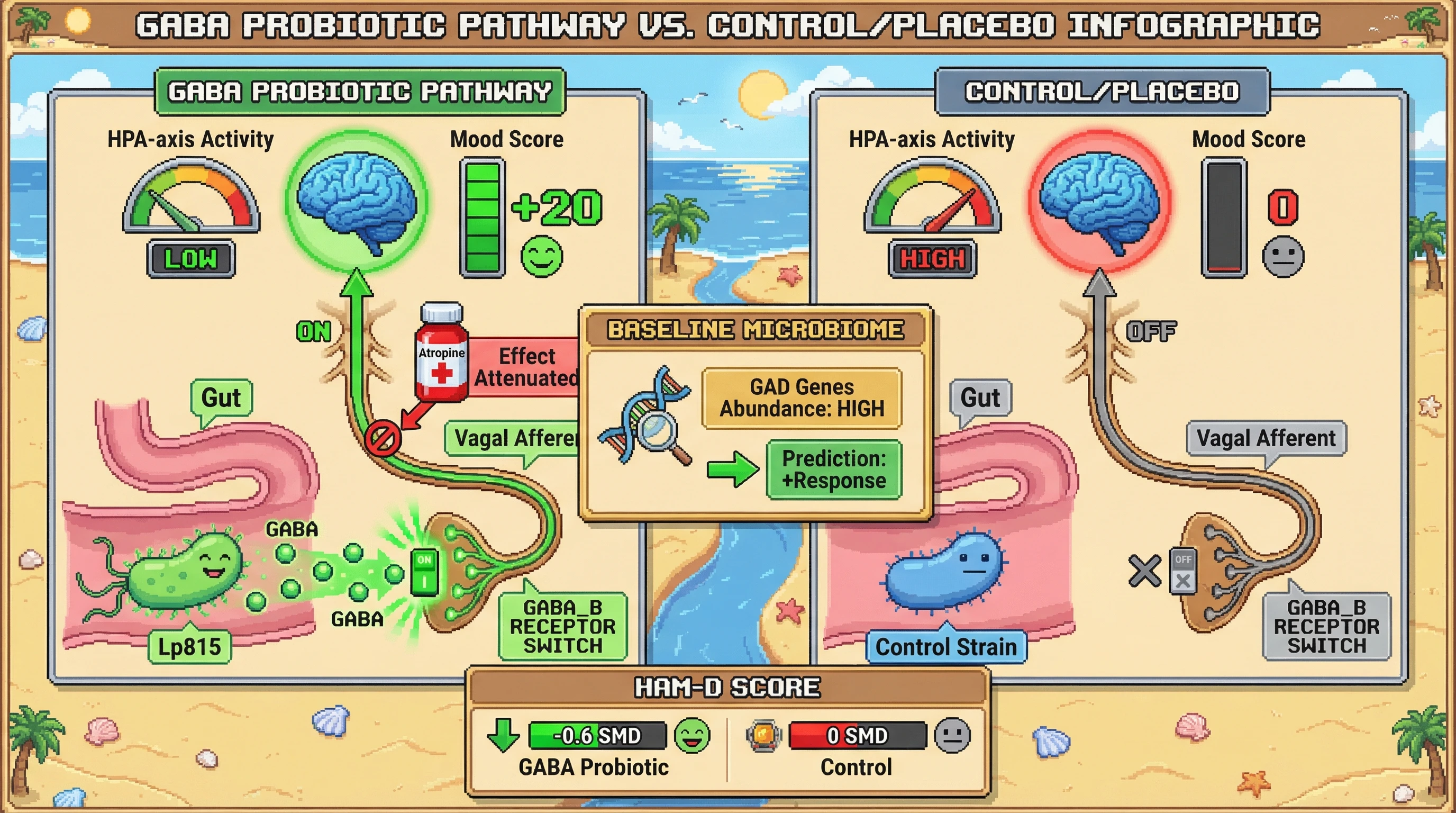 Infographic for: Hypothesis: Strain‑specific GABA‑producing probiotics modulate vagal signaling to predict antidepressant efficacy