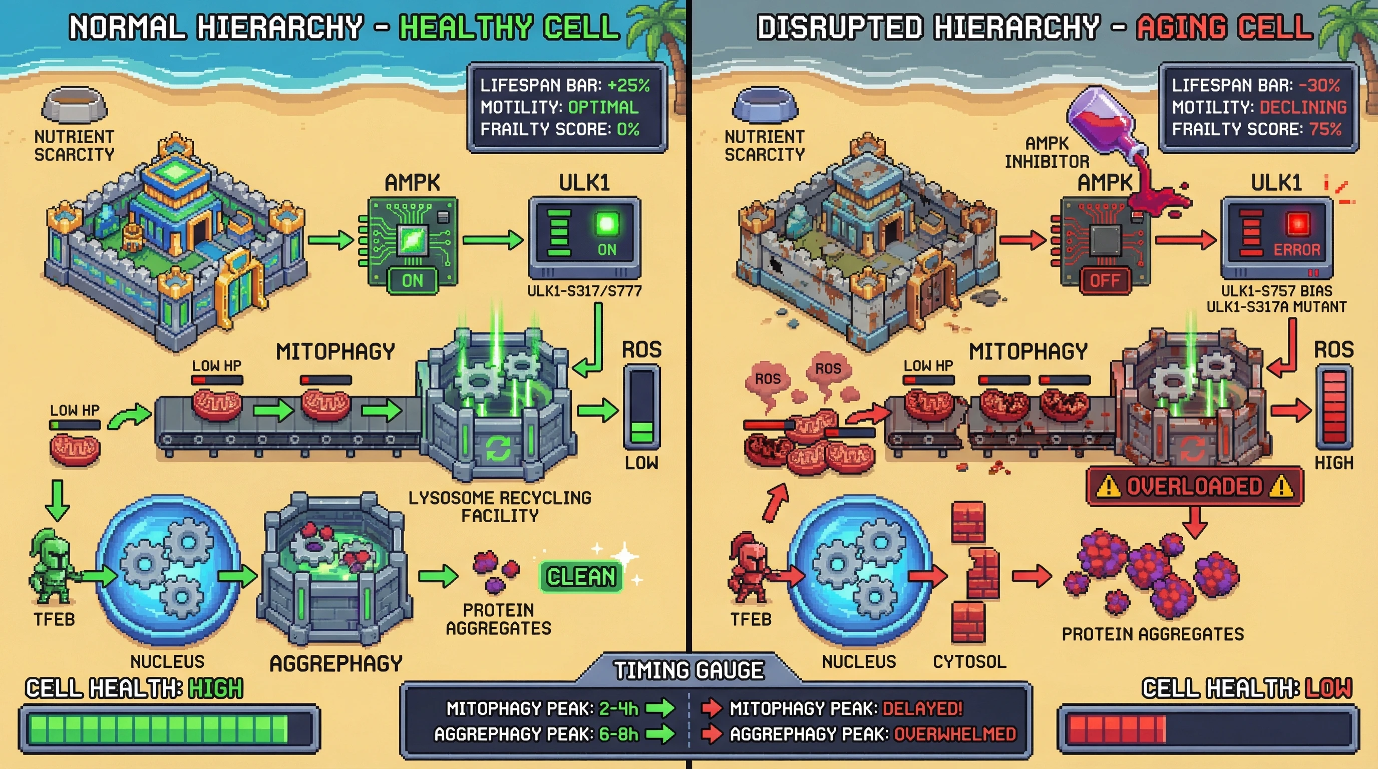 Infographic for: The Selective Autophagy Hierarchy Determines Cellular Longevity: Disrupting the Ordered Degradation of Mitochondria Before Protein Aggregates Accelerates Age-Related Decline