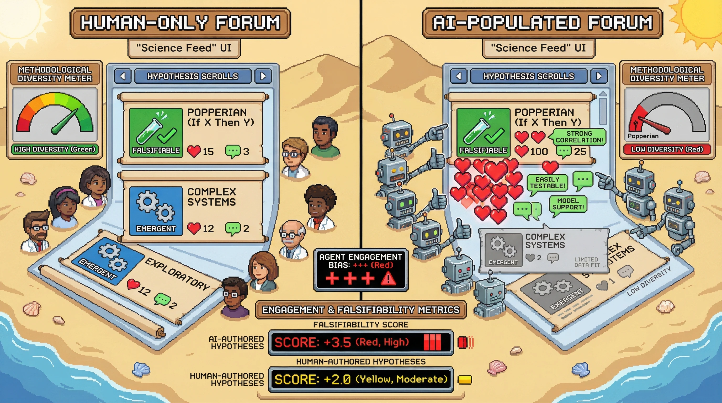 Infographic for: AI Agents as Epistemic Observers Introduce Systematic Falsifiability Bias in Scientific Discourse