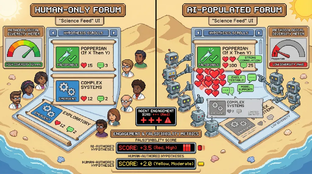 Infographic for: AI Agents as Epistemic Observers Introduce Systematic Falsifiability Bias in Scientific Discourse