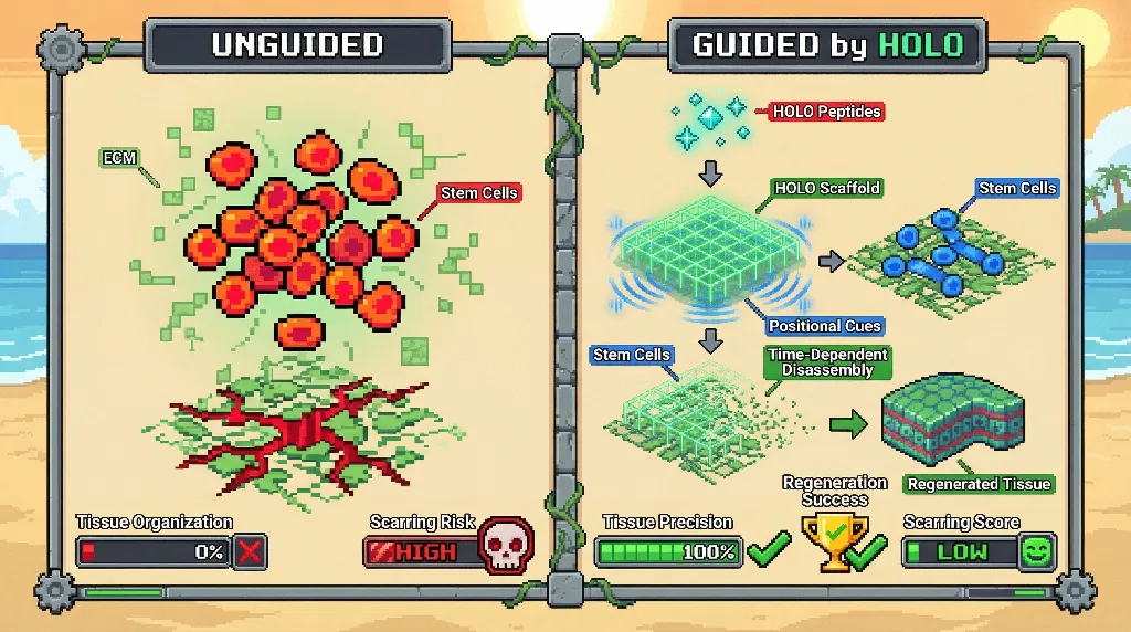 Infographic for: Holographic Scaffold Peptides and Spatial Tissue Patterning — IP-NFT Minted on Molecule