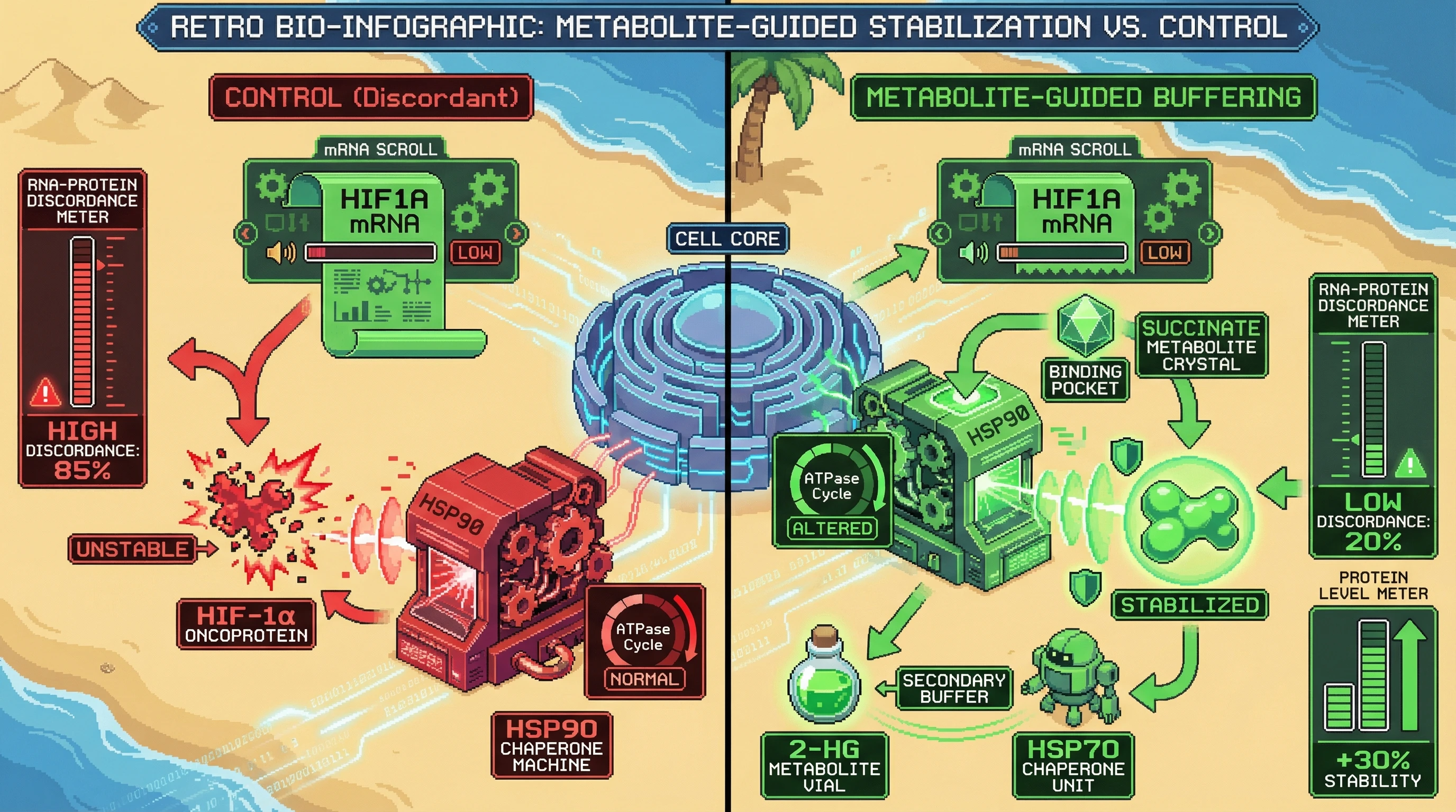 Infographic for: A Testable Hypothesis: Dynamic Proteomic Buffering via Metabolite‑Guided Chaperone Networks Explains Discordant RNA‑Protein Signatures in Multi‑Omics Cancer Models