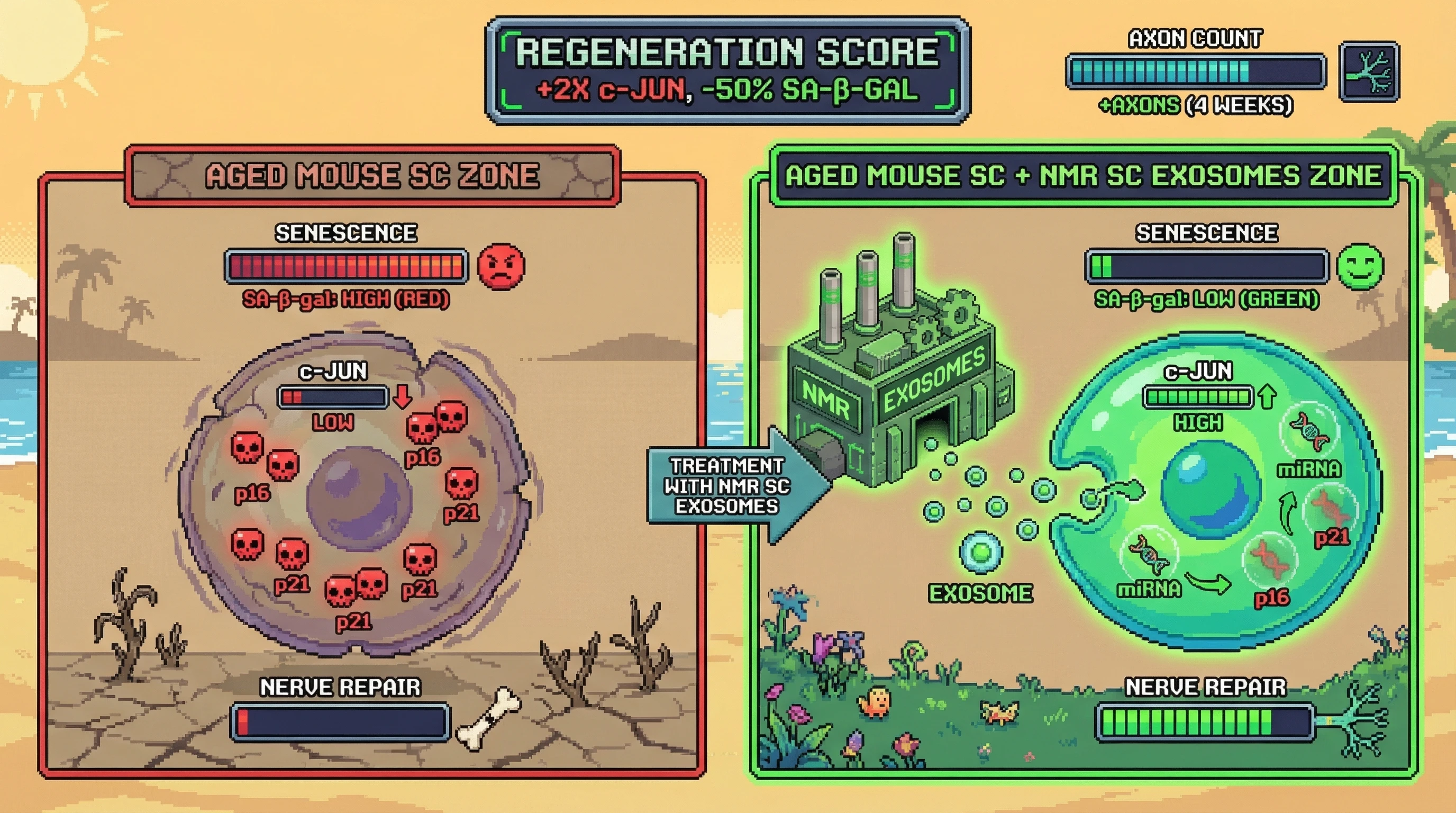 Infographic for: Hypothesis: Naked mole-rat Schwann cell exosomal miRNA profiles contain conserved regenerative factors that rescue aged mammalian nerve repair