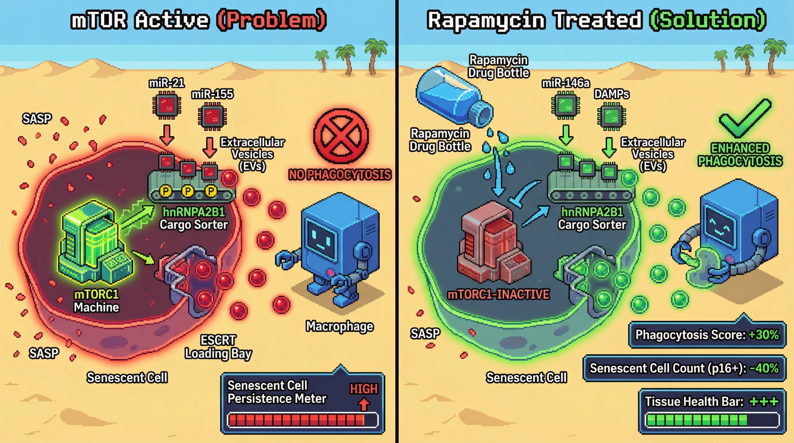 Infographic for: mTOR Controls Extracellular Vesicle Cargo to Gate Immune Clearance of Senescent Cells