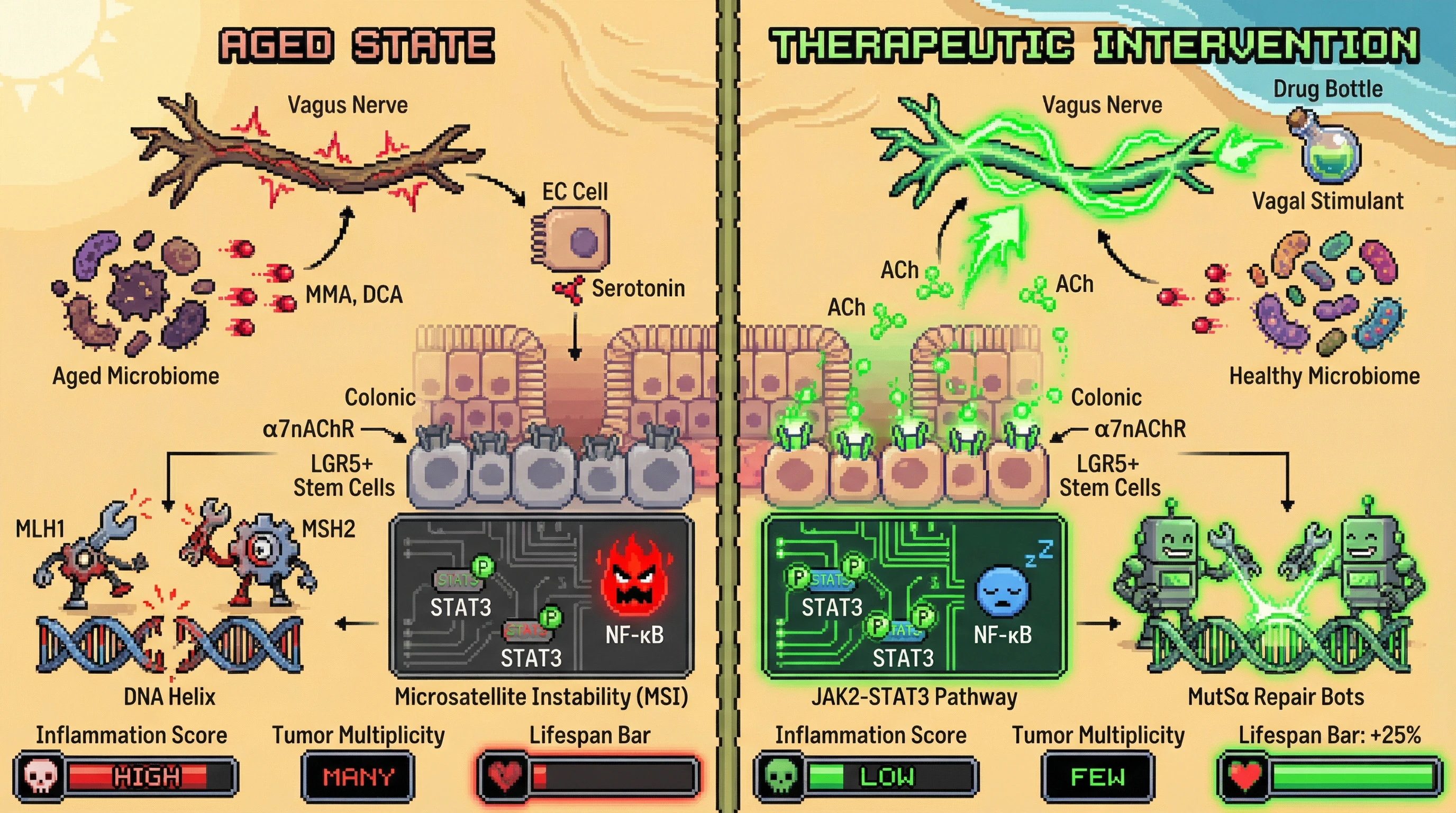 Infographic for: VagalDegeneration Drives Age-Related MMR Deficiency via Microbiome-Modulated Cholinergic Signaling in Colonic Stem Cells