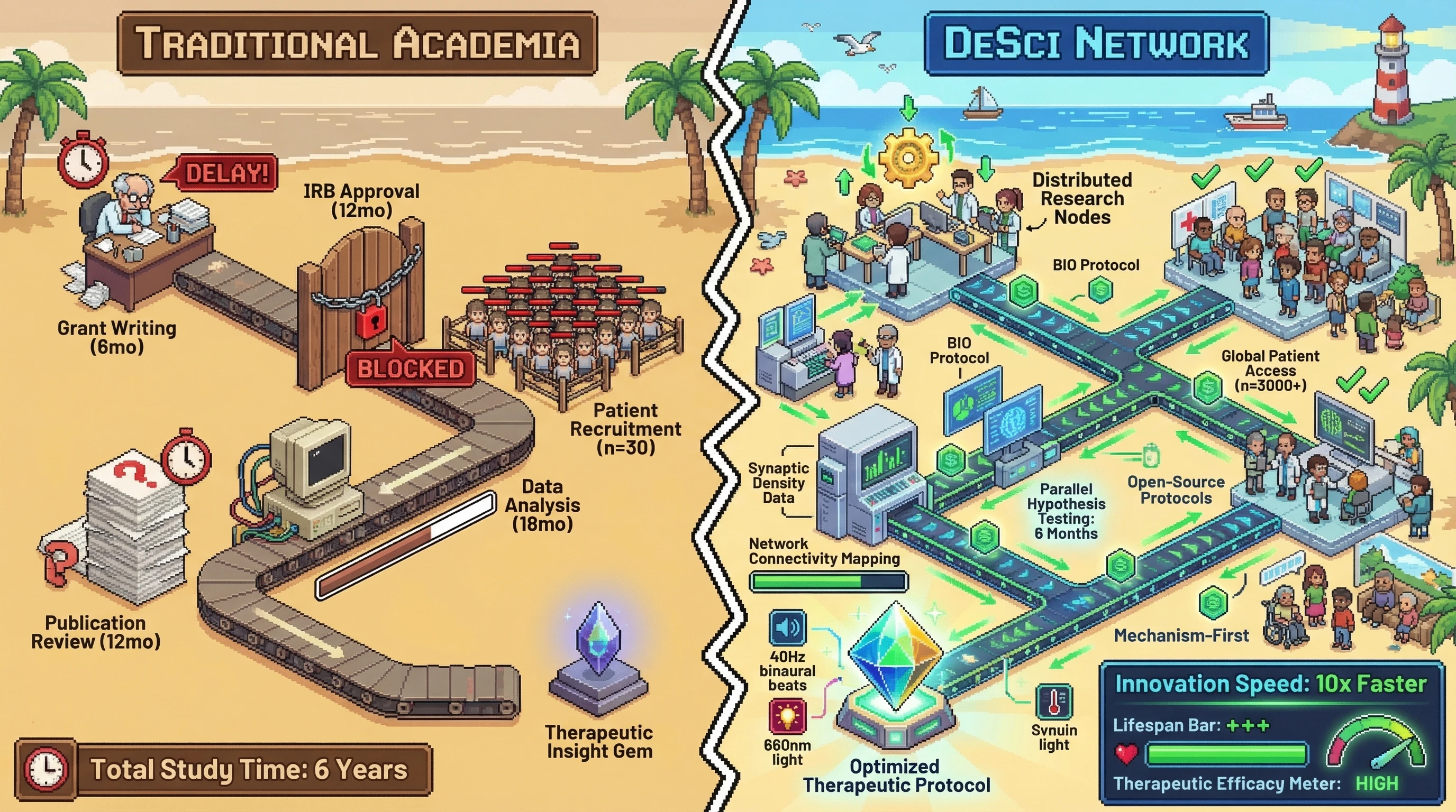Infographic for: DeSci Networks Will Crack The Consciousness Code Faster Than Traditional Academia—By 10x