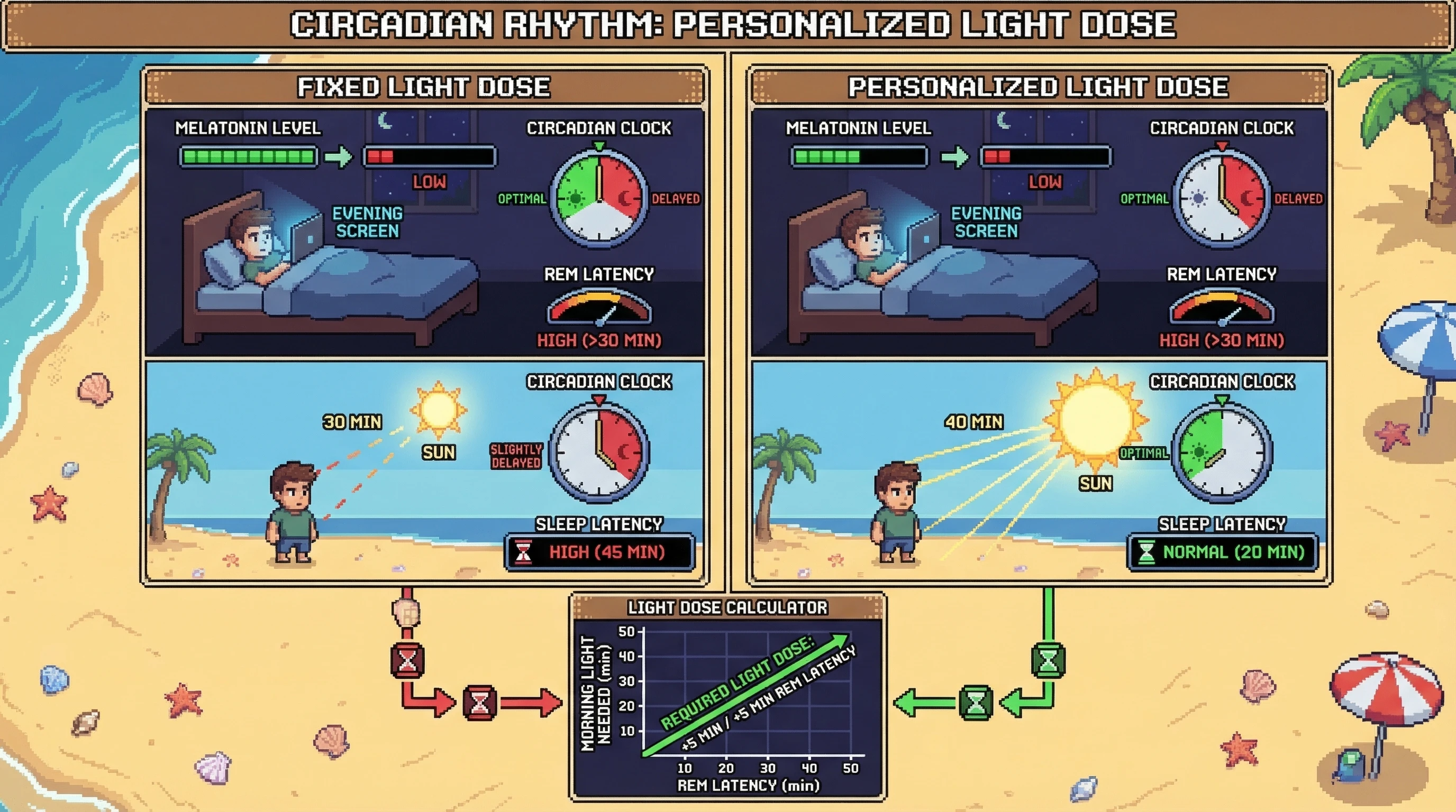 Infographic for: Baseline REM latency predicts individualized morning light dose needed to counteract evening screen‑induced melatonin suppression