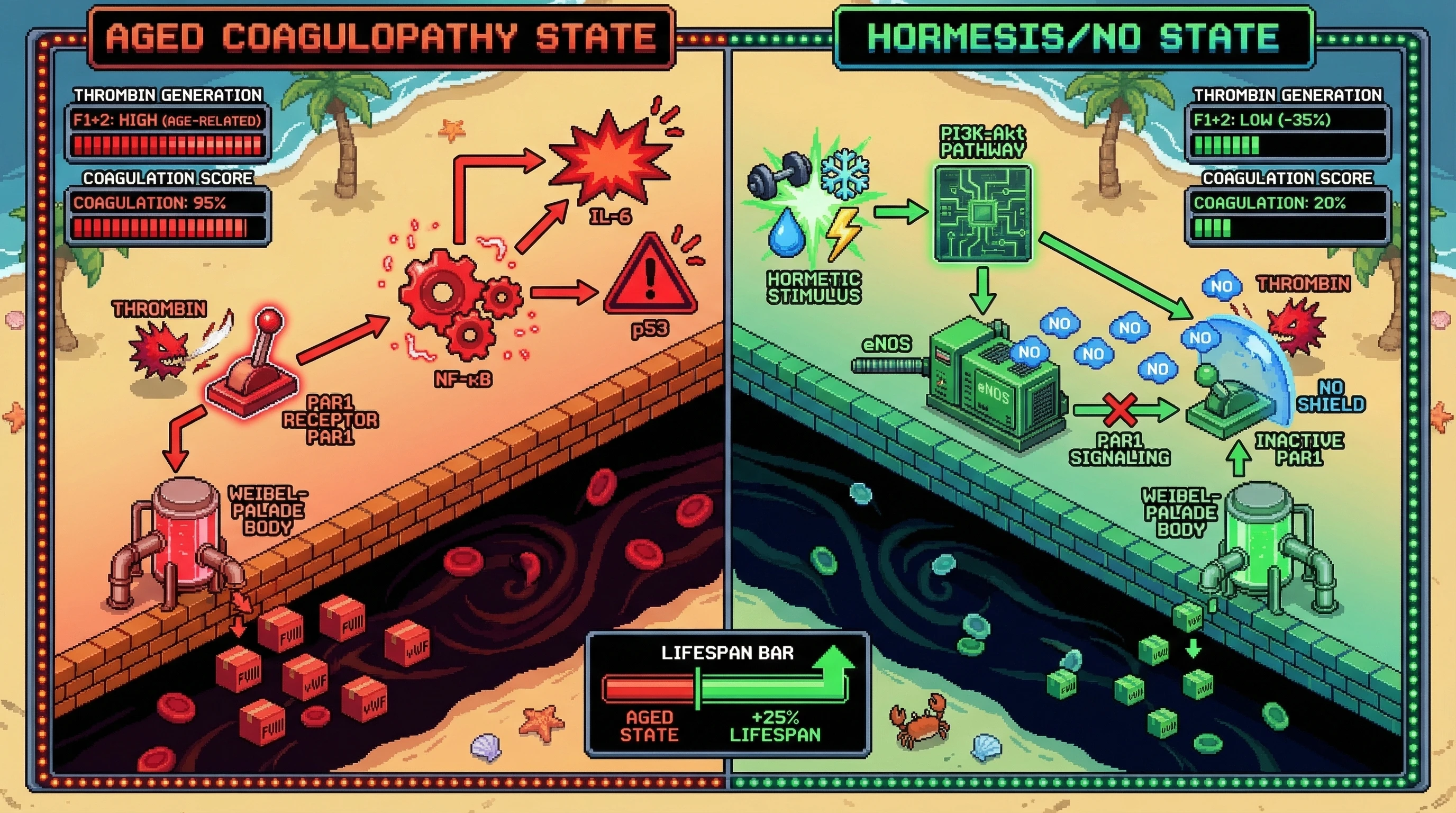 Infographic for: Hypothesis: Endothelial PAR1-Driven Thrombin Signaling Propagates Age-Related Coagulopathy and Is Attenuated by Hormetic Nitric Oxide Pathways