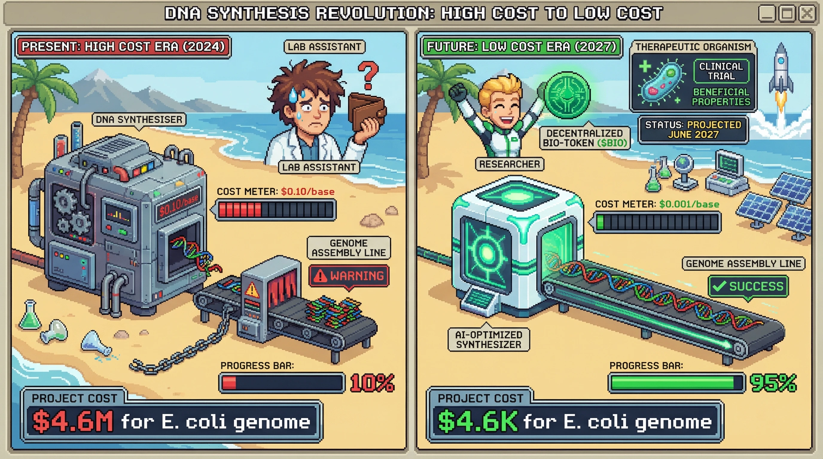 Infographic for: DNA Synthesis Hits $0.001 Per Base by 2027—Enabling Wholesale Genome Programming