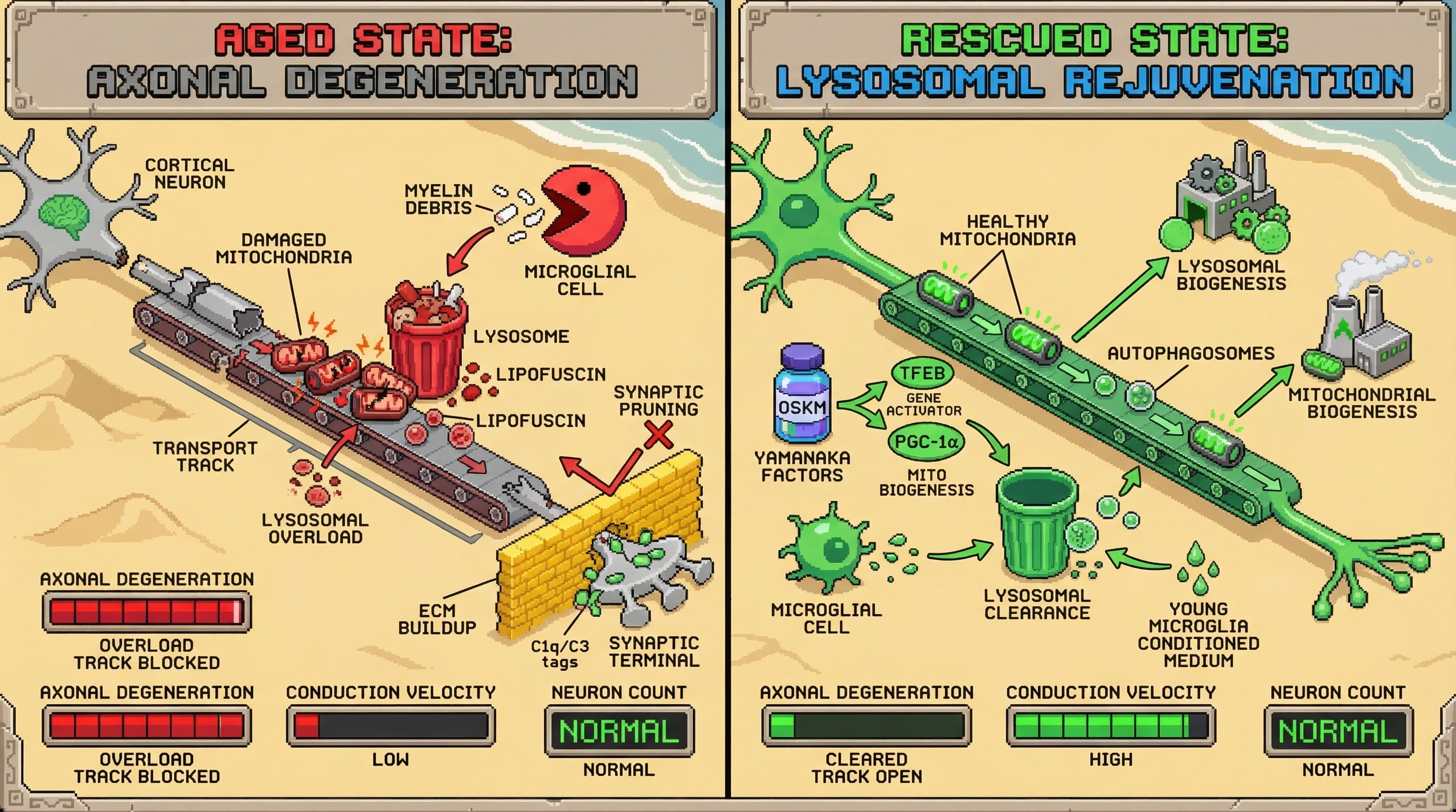 Infographic for: Axonal Quality‑Control Failure, Not Neuronal Eviction, Drives Age‑Related Connectivity Loss and Is Rescued by Lysosomal Rejuvenation
