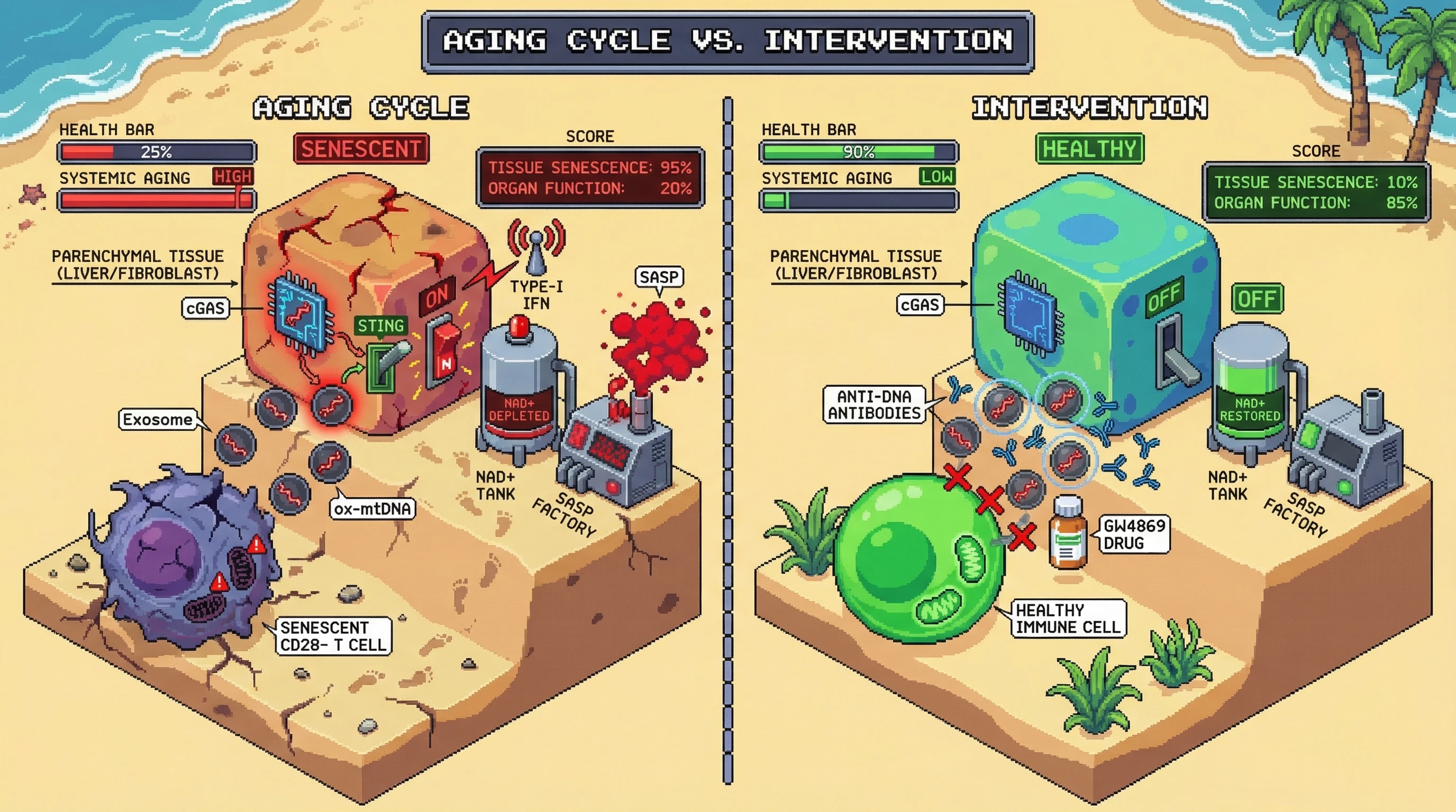 Infographic for: Immune-derived oxidized mitochondrial DNA in exosomes drives systemic aging via cGAS-STING activation