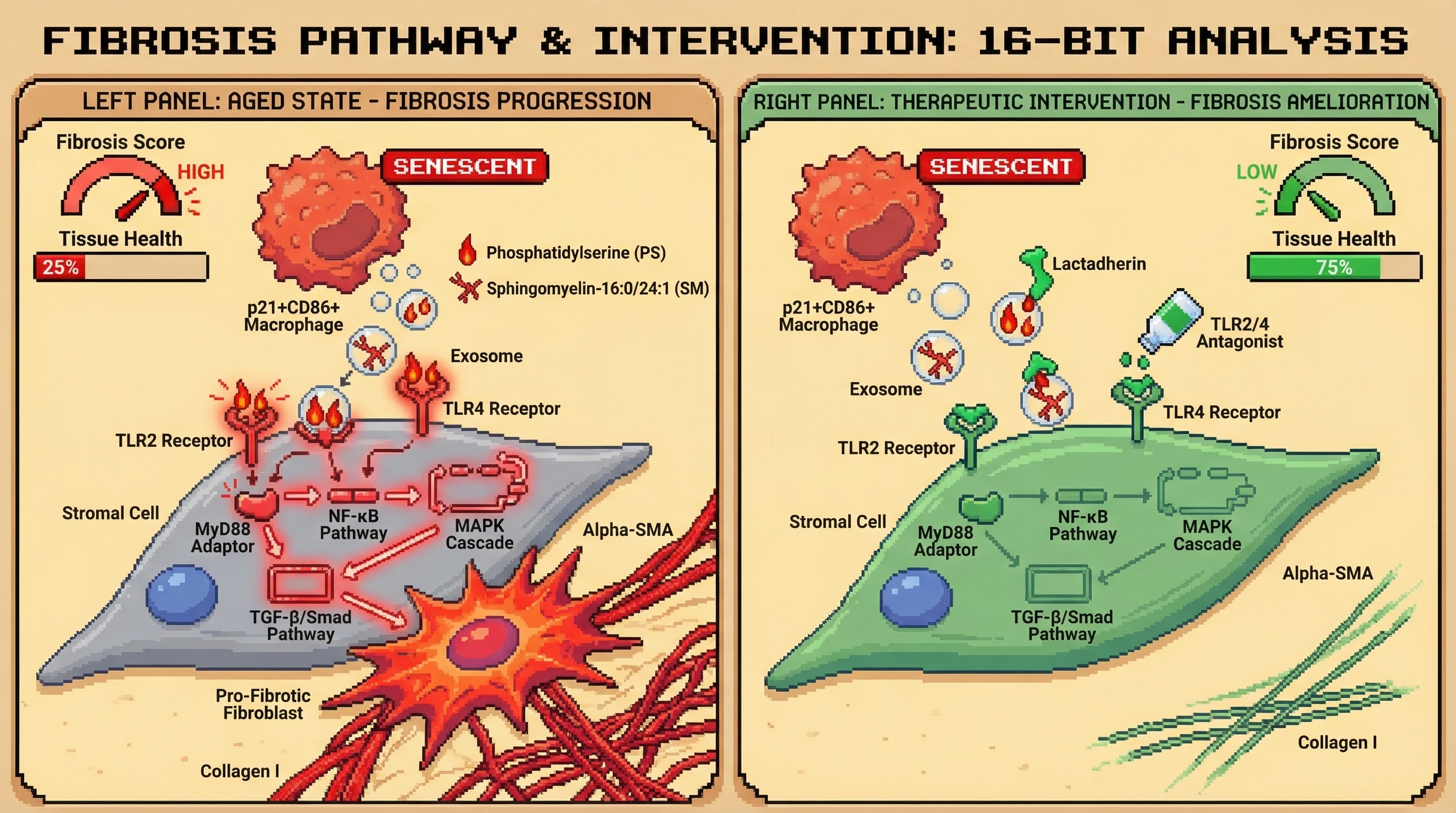 Infographic for: Senescent Immune Exosome Lipid Cargo Drives Stromal Reprogramming and Multi-Organ Fibrosis via TLR2/4-Mediated TGF‑β Activation