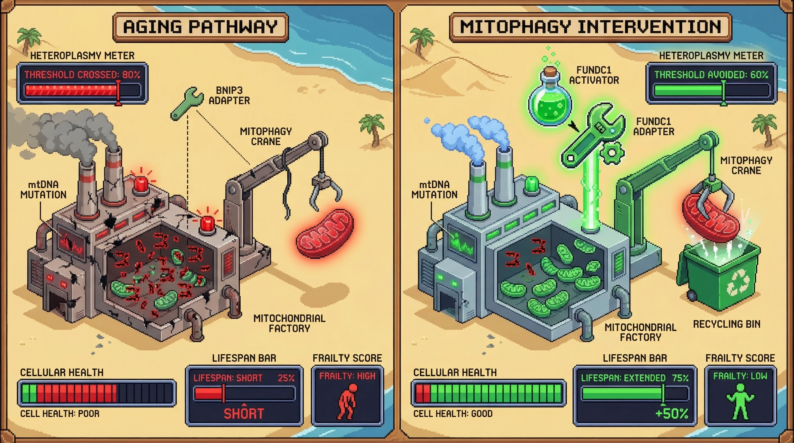 Infographic for: Nuclear-encoded mitophagy adapters set the heteroplasmy threshold for mitochondrial dysfunction in aging
