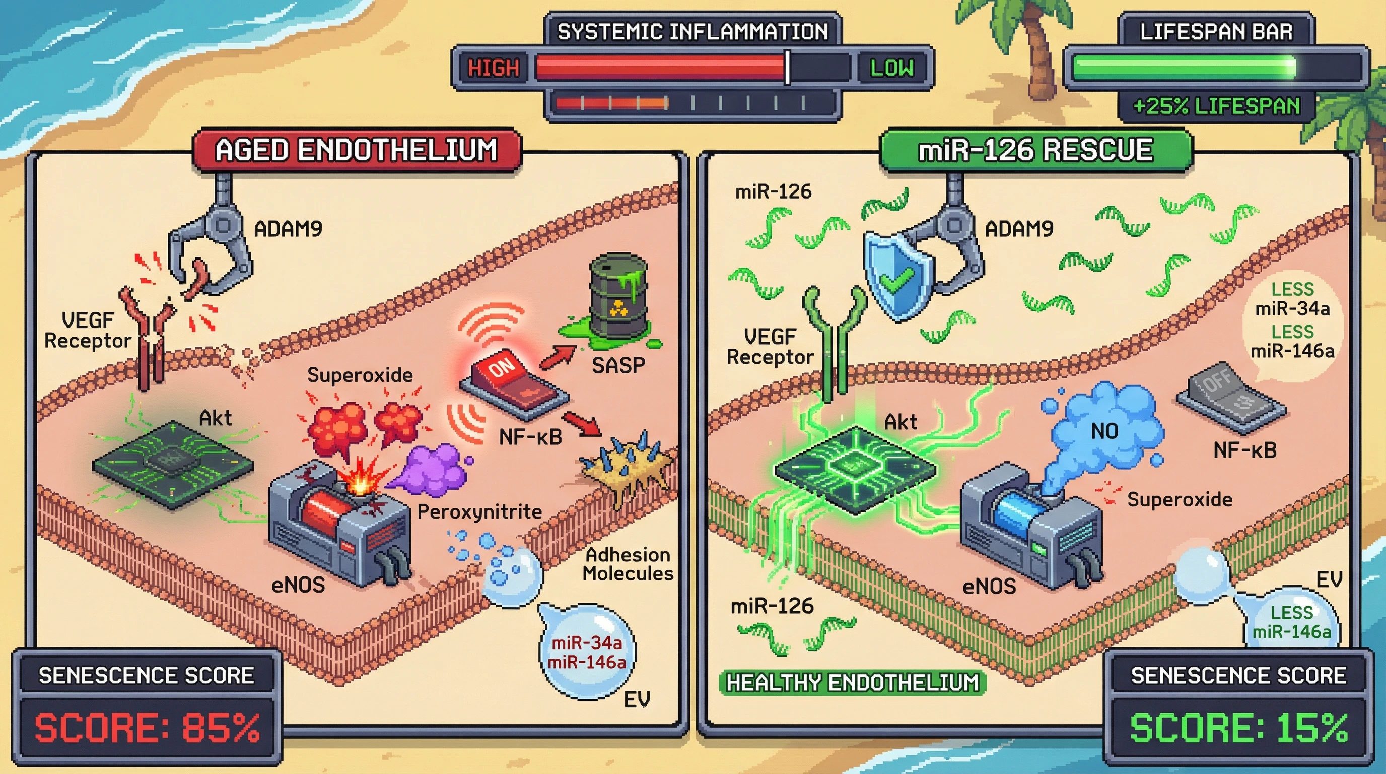 Infographic for: Endothelial miR-126 as a Master Regulator of Systemic Aging via Nitric Oxide Homeostasis