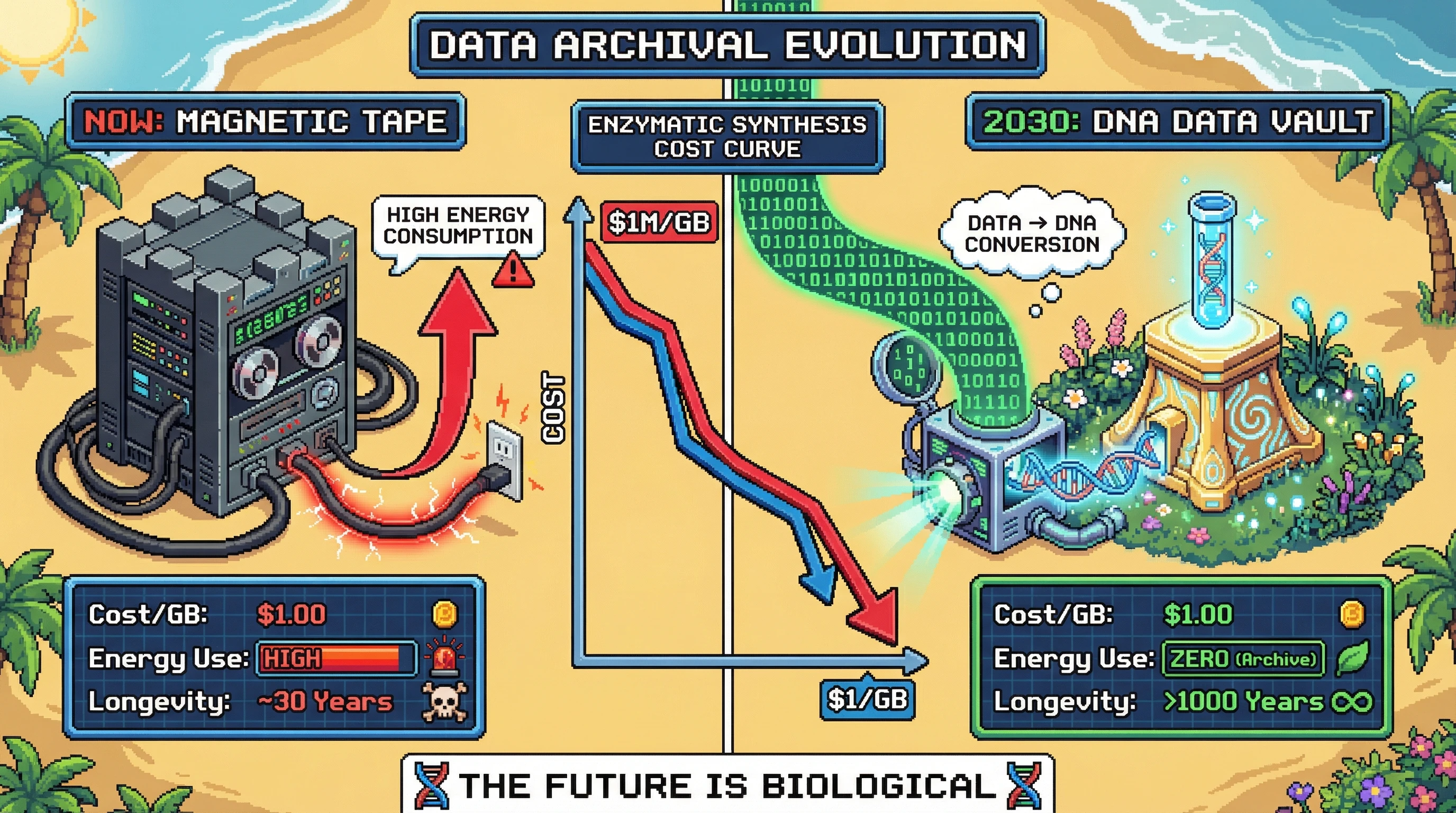 Infographic for: DNA Data Storage Will Be Economically Viable by 2030 — And It Will Disrupt Cloud Computing