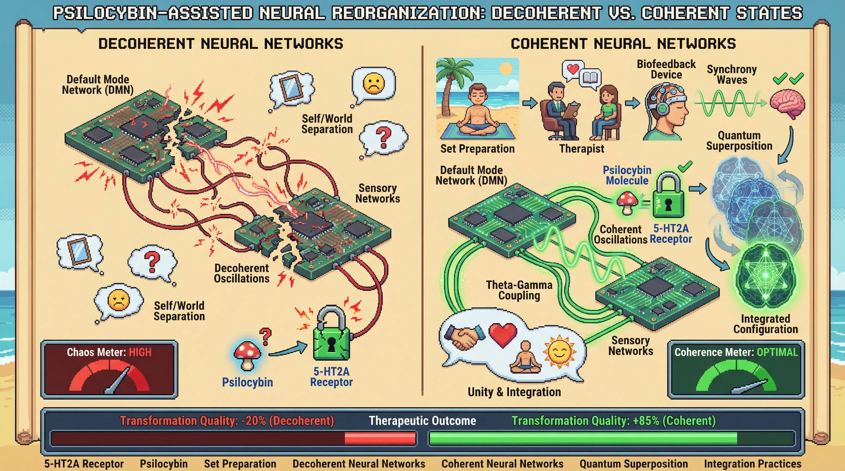 Infographic for: Psychedelic Set Priming Creates Quantum Coherence in Neural Networks—The Mind Prepares Its Own Transformation